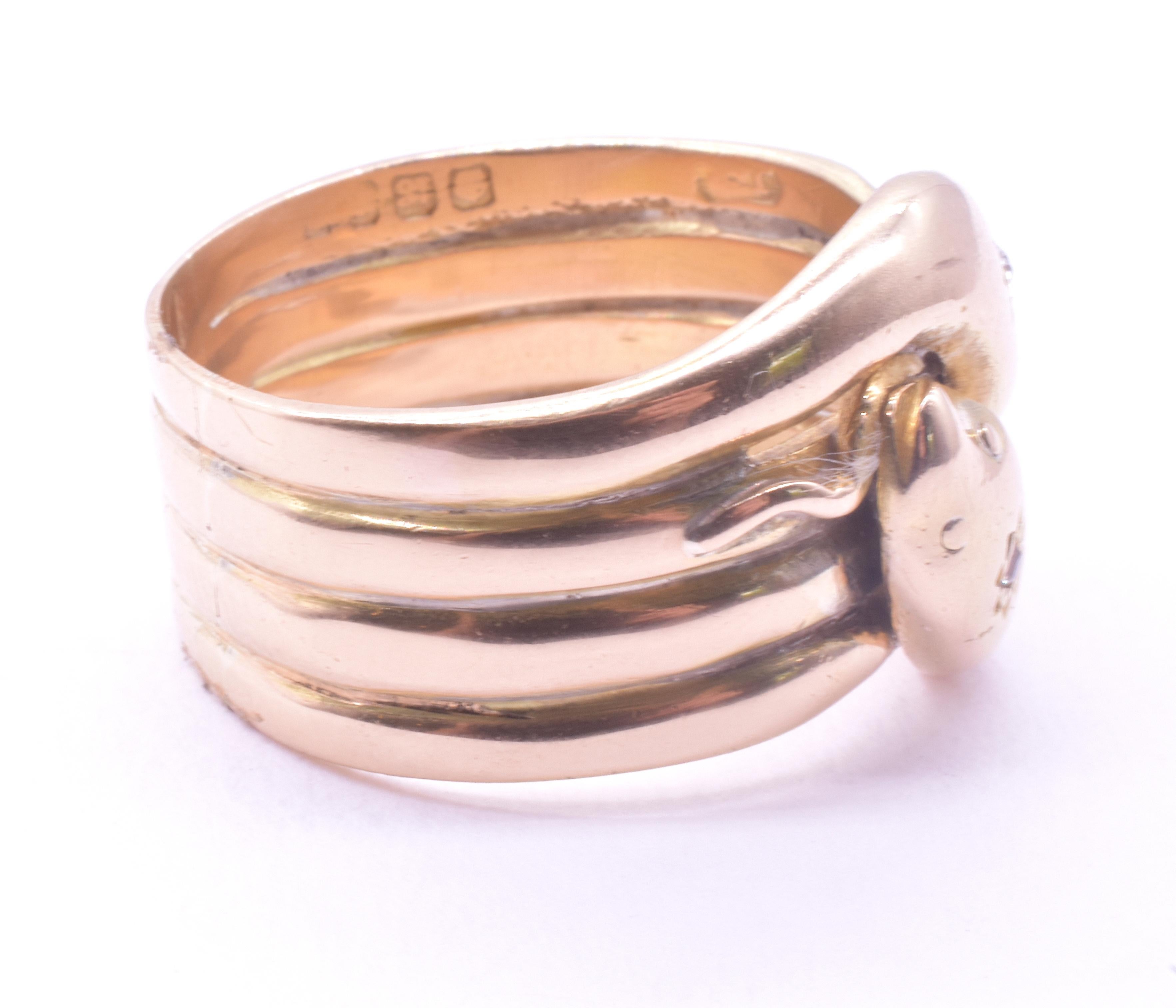 Vittoriano A.I.C. 1880 Anello a quattro spirali con serpente a doppia testa tempestato di diamanti a stella in vendita