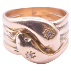 C.1880 18k Four Coiled Double Headed Snake Ring studded with Star Diamonds