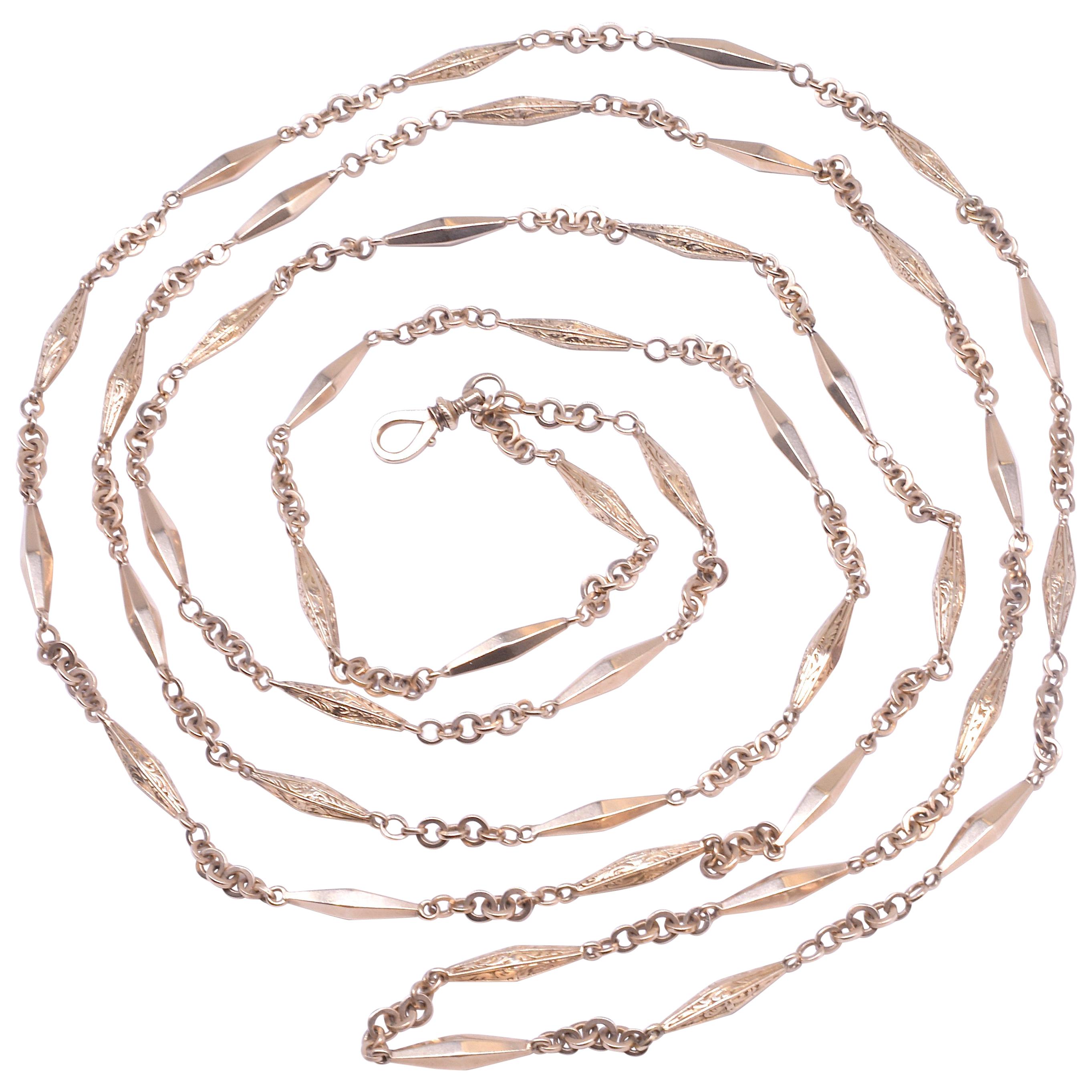 15 Karat Engraved Fancy Link Watch Chain, circa 1880