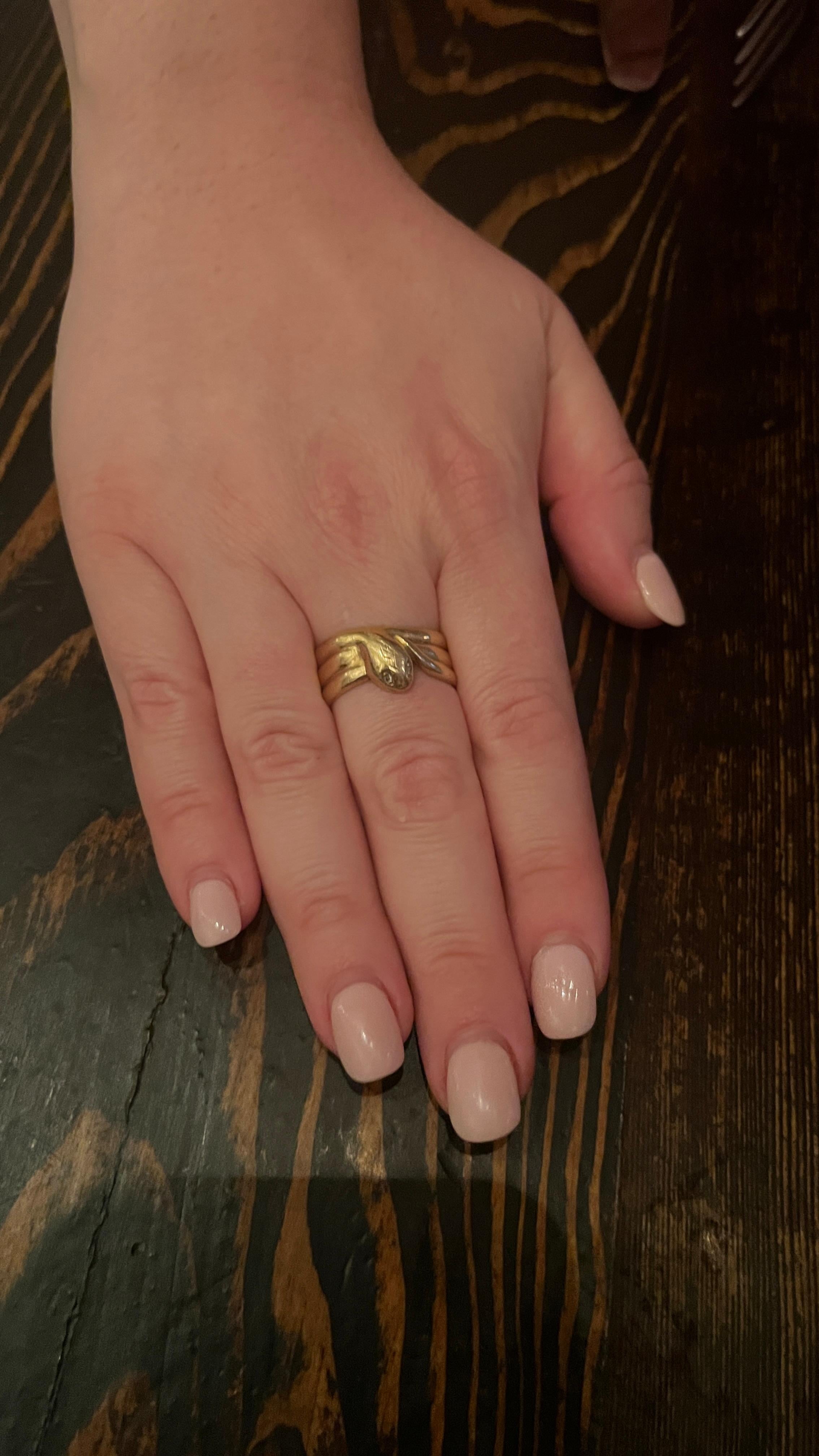 C.1880 18K Triple Coiled Snake Ring with Diamond Eyes For Sale 4