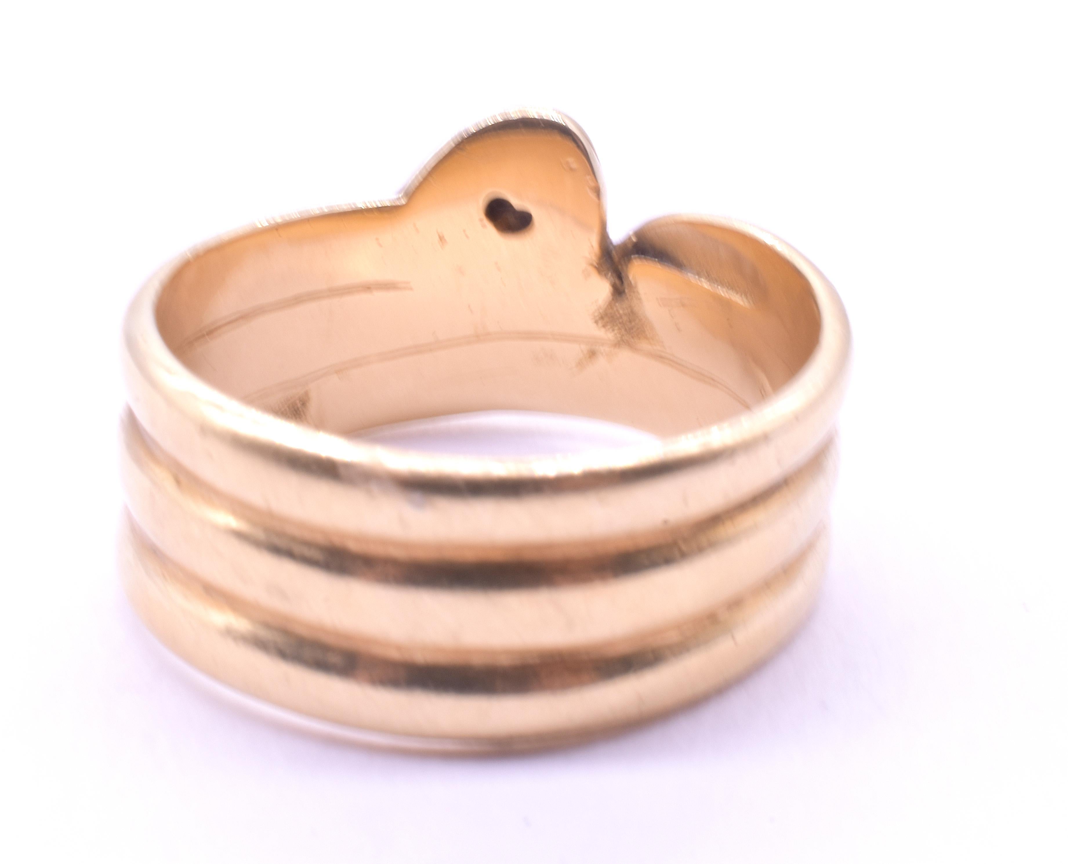 Victorian C.1880 18K Triple Coiled Snake Ring with Diamond Eyes For Sale