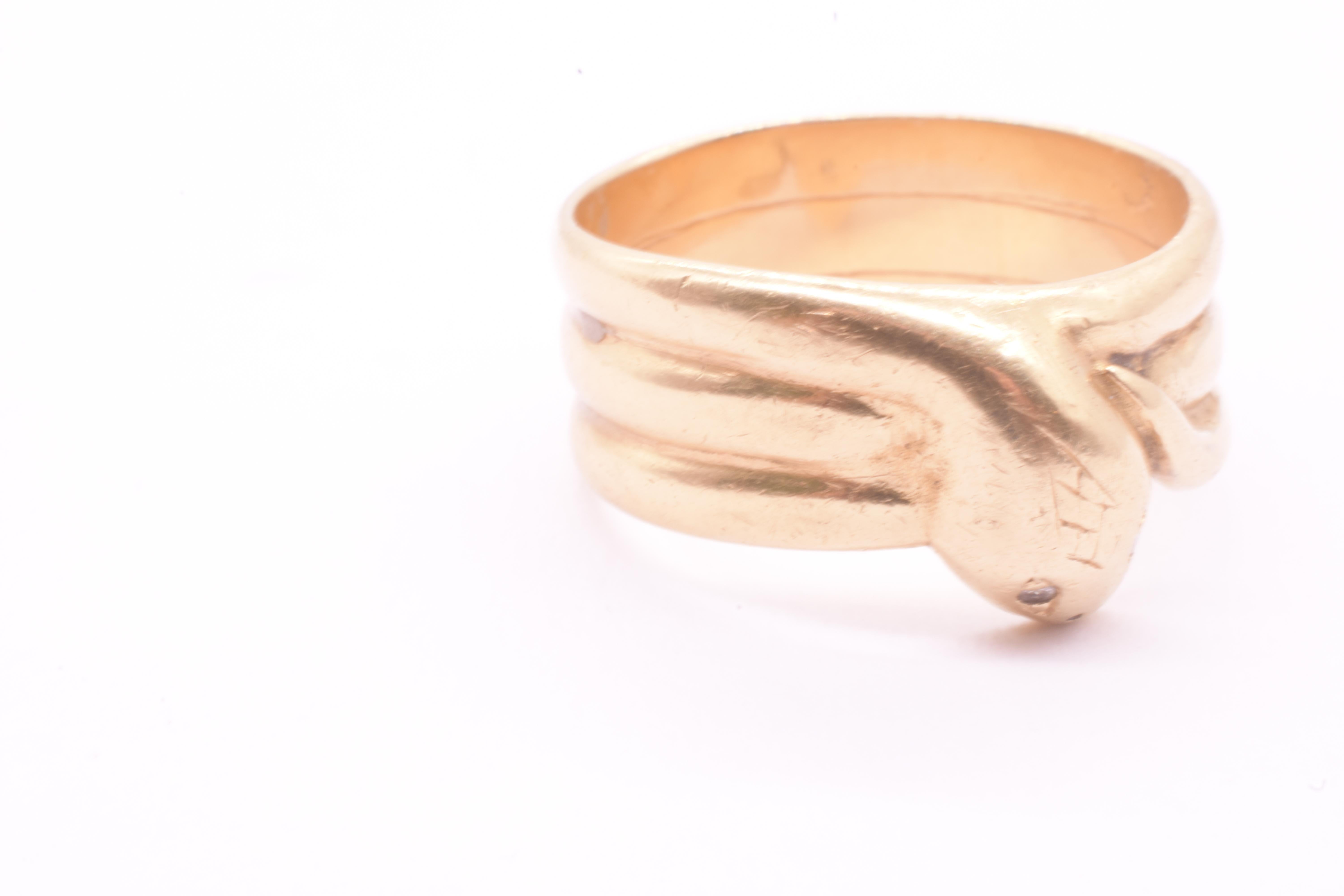 C.1880 18K Triple Coiled Snake Ring with Diamond Eyes For Sale 1