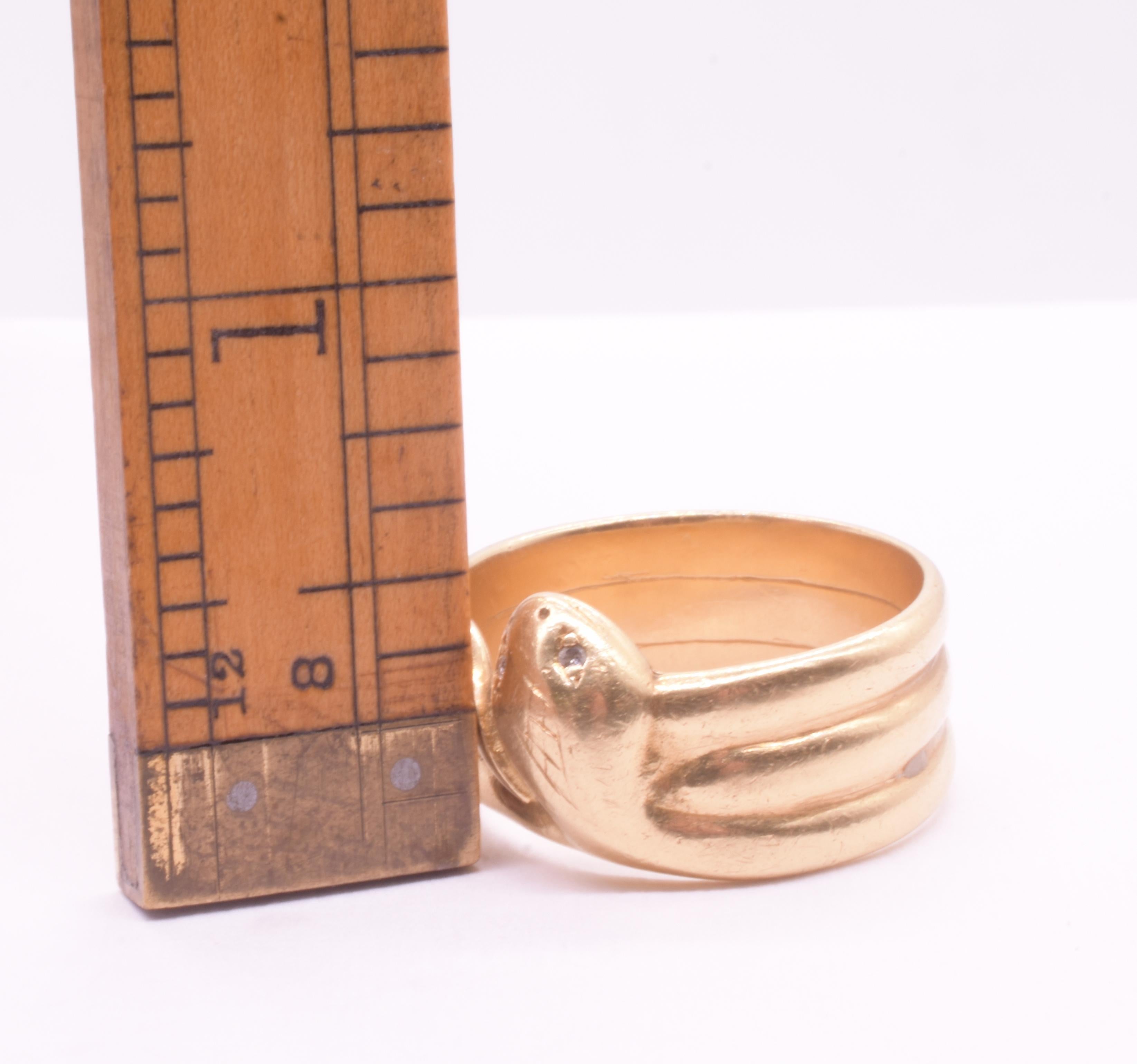 C.1880 18K Triple Coiled Snake Ring with Diamond Eyes For Sale 2