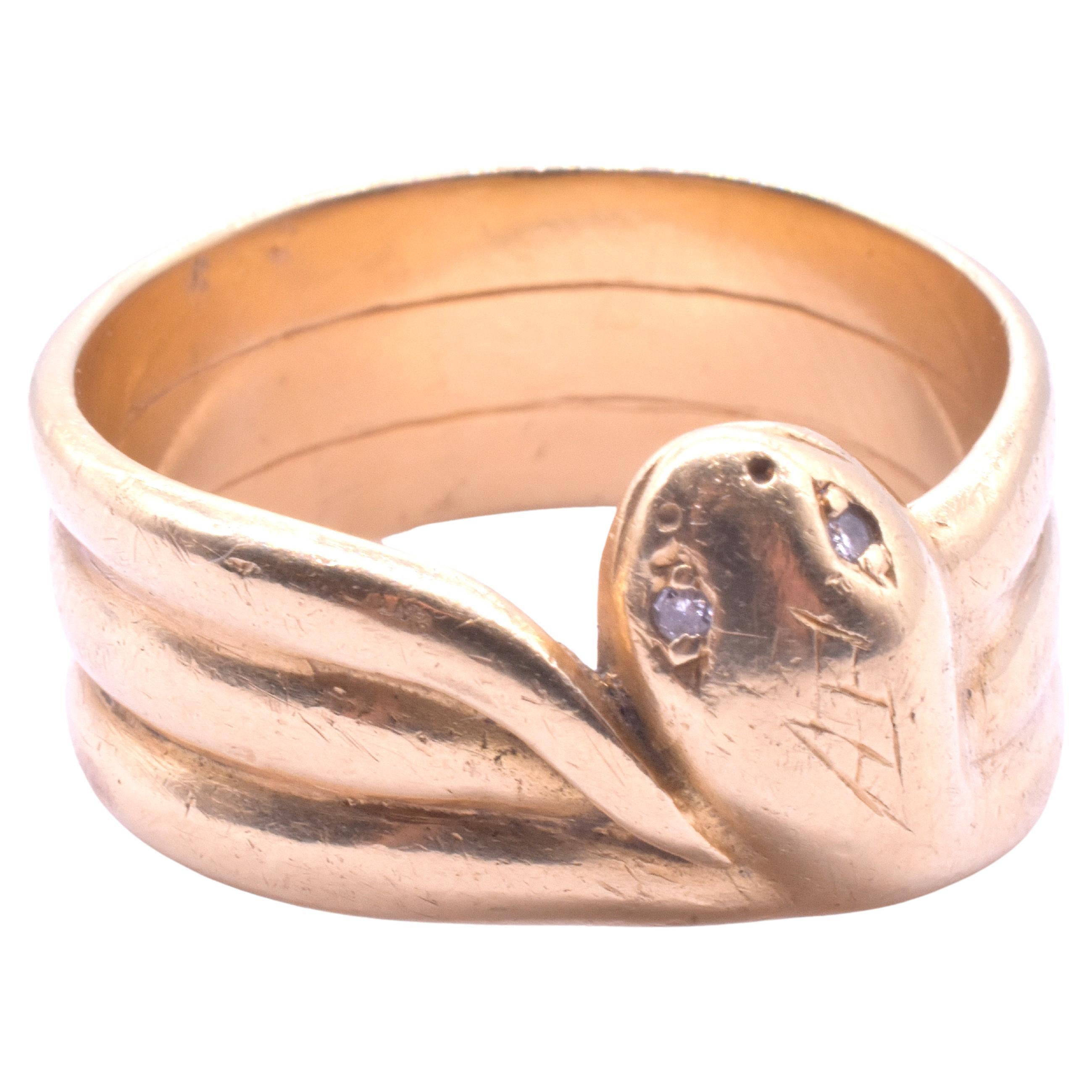 C.1880 18K Triple Coiled Snake Ring with Diamond Eyes