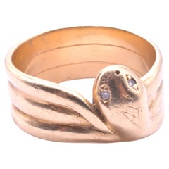C.1880 18K Triple Coiled Snake Ring with Diamond Eyes