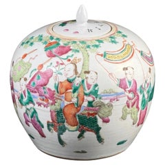 c.1880–1900, Chinese Famille Rose Ginger Jar with Figures & Qilin - 9in