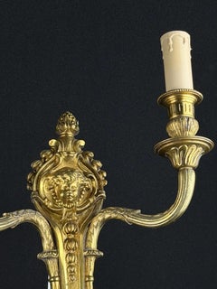 c.1880-1900, French Louis XVI Gilt Bronze Two-Light Wall Sconce