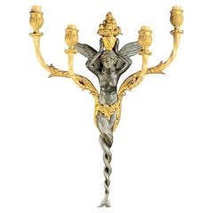 c.1880–1900 French Winged Victory Bronze Ormolu Wall Sconce, 17.3in x 13in