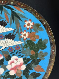 c.1880-1900 Giapponese dell'era Meiji Piatto da portata in cloisonne con gru, 11.8in
