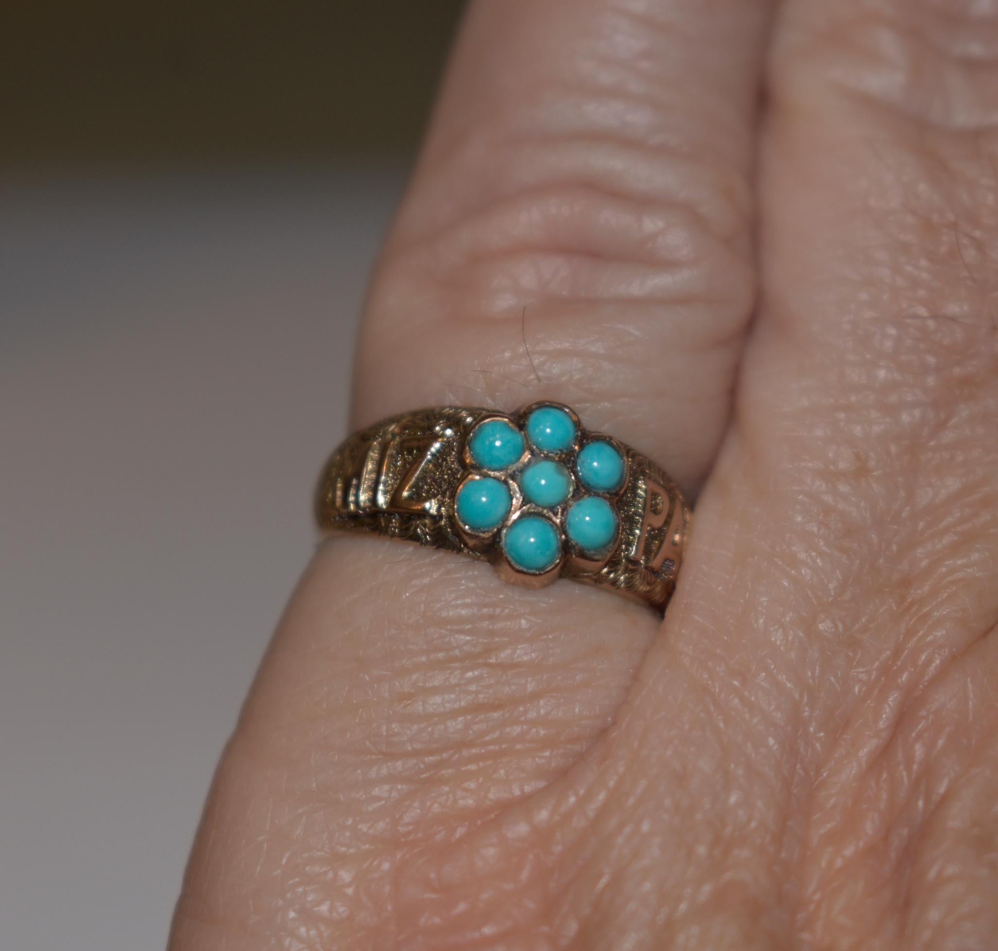 C1880 9K Türkis Vergissmeinnicht Mizpah Ring (Cabochon)