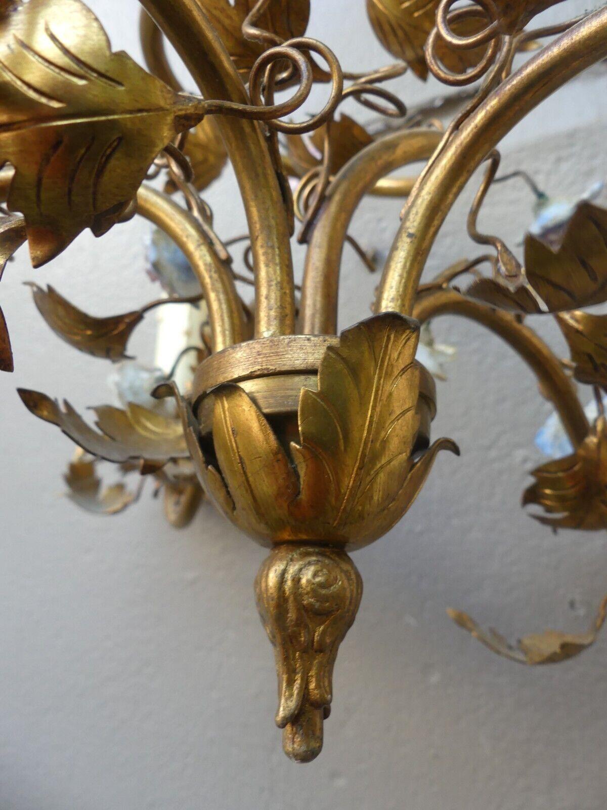 c1880 Antique French Louis XVI stlye Bronze & Porcelain Flowered Chandelier For Sale 5