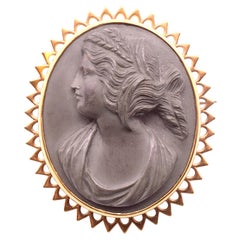 C1880 Brooch of Demeter 'Ceres' in Lava with Pointed Openwork 12k Bezel