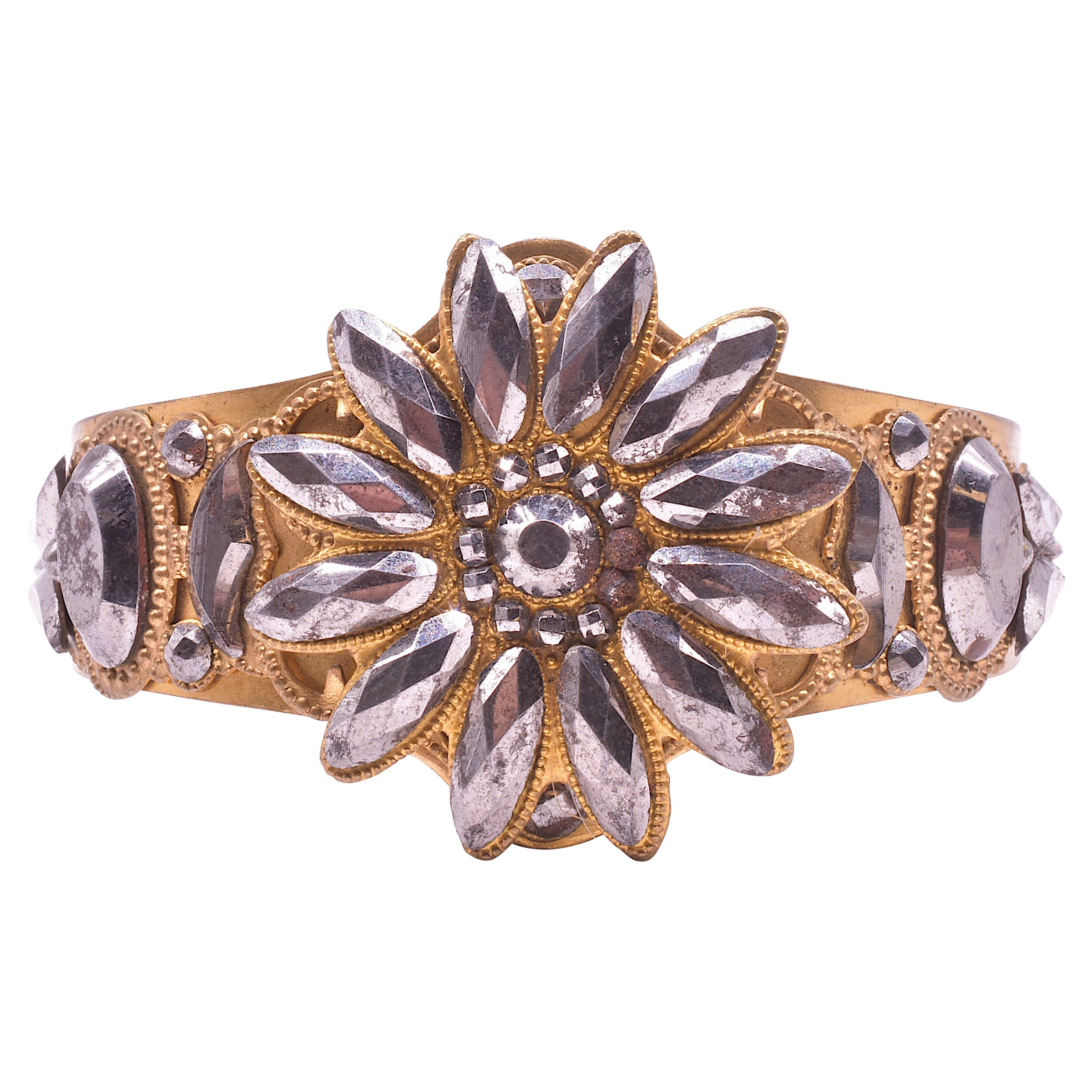C.1880 Cut Steel Flower and Gilt Metal Adjustable Bracelet