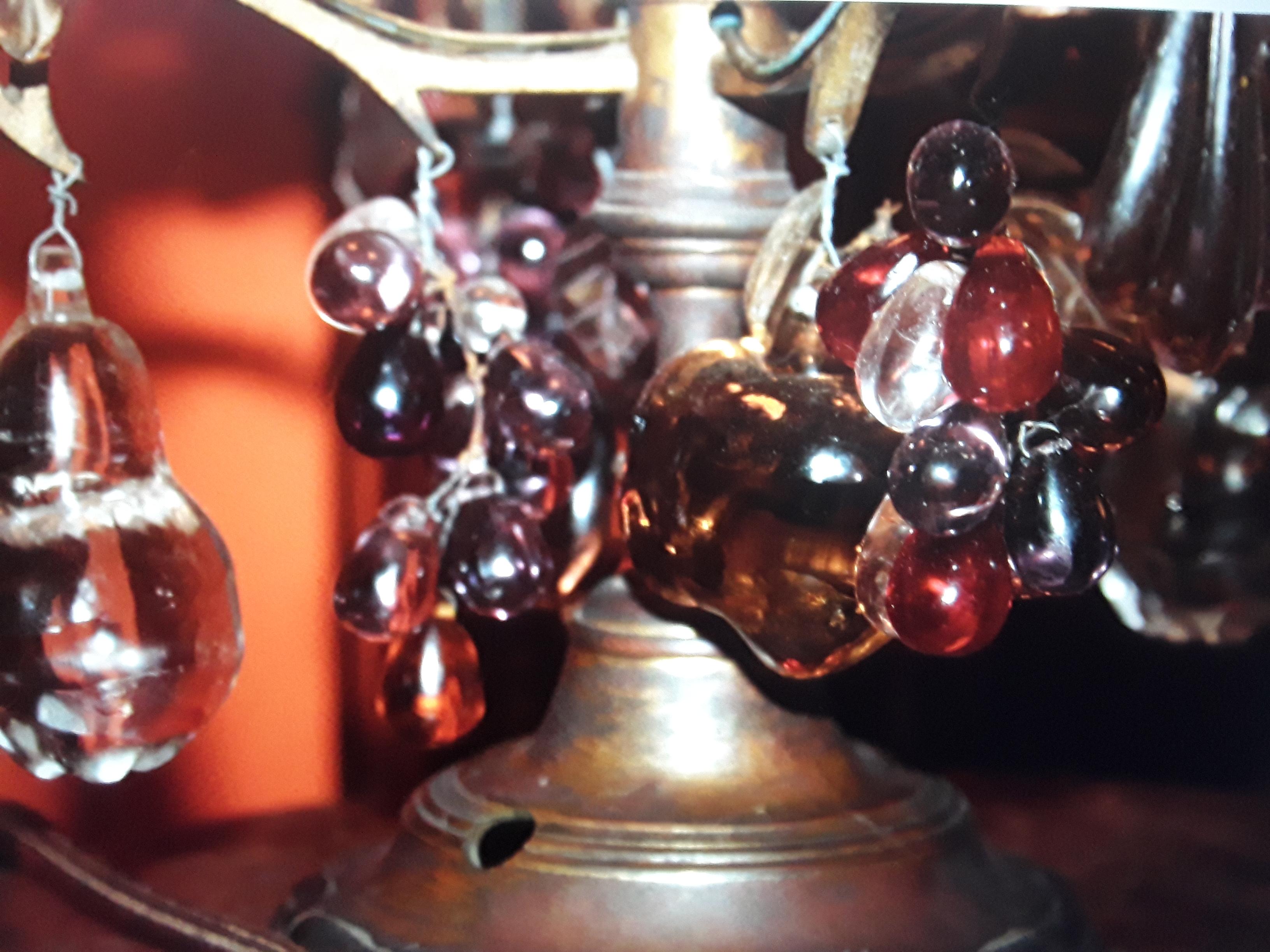c1880 French Louis XV Bronze Table Lamp/ Girandole Laden w/ Murano Crystal Fruit For Sale 9
