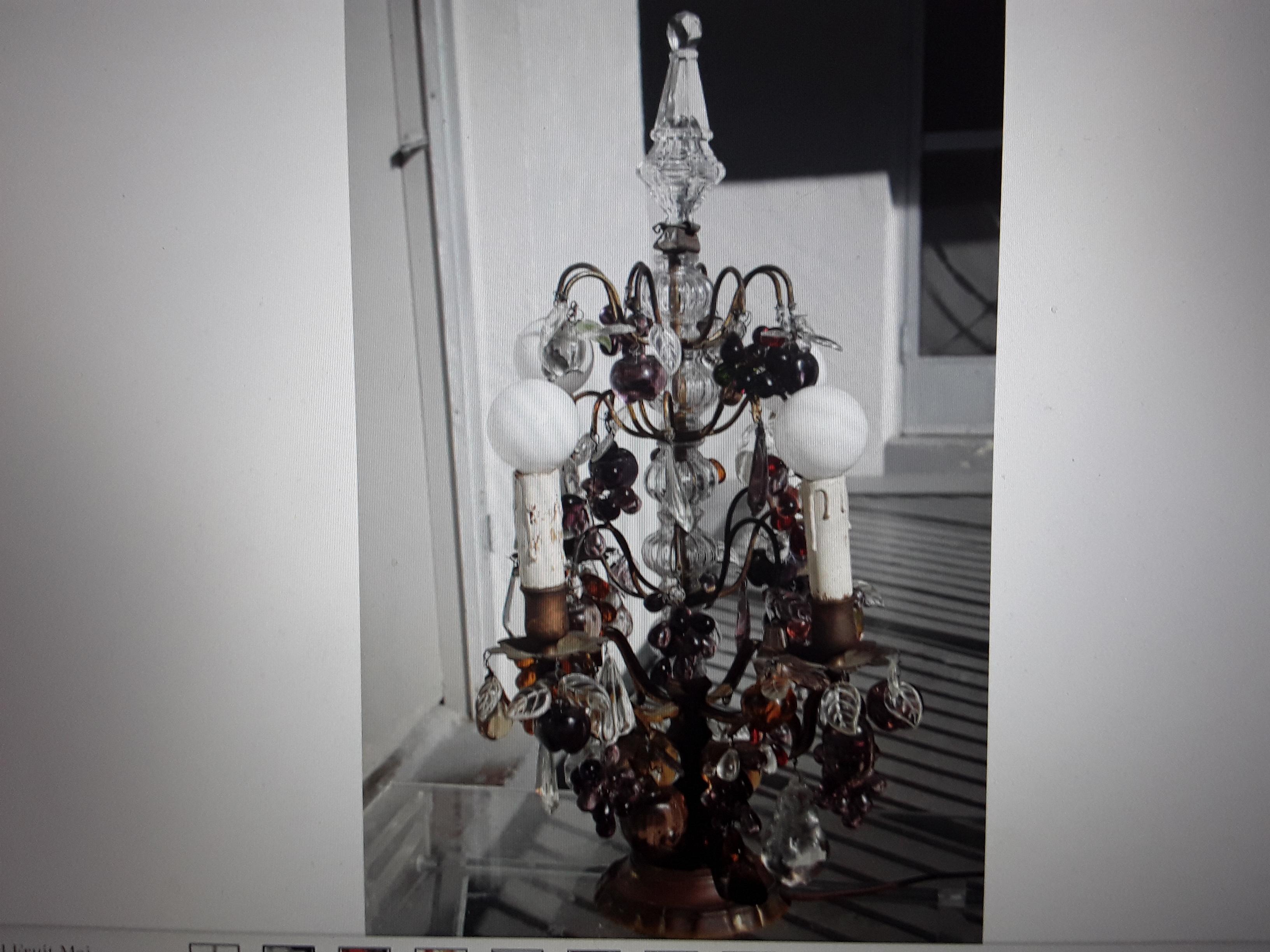 c1880 French Louis XV Bronze Table Lamp/ Girandole Laden w/ Murano Crystal Fruit For Sale 11