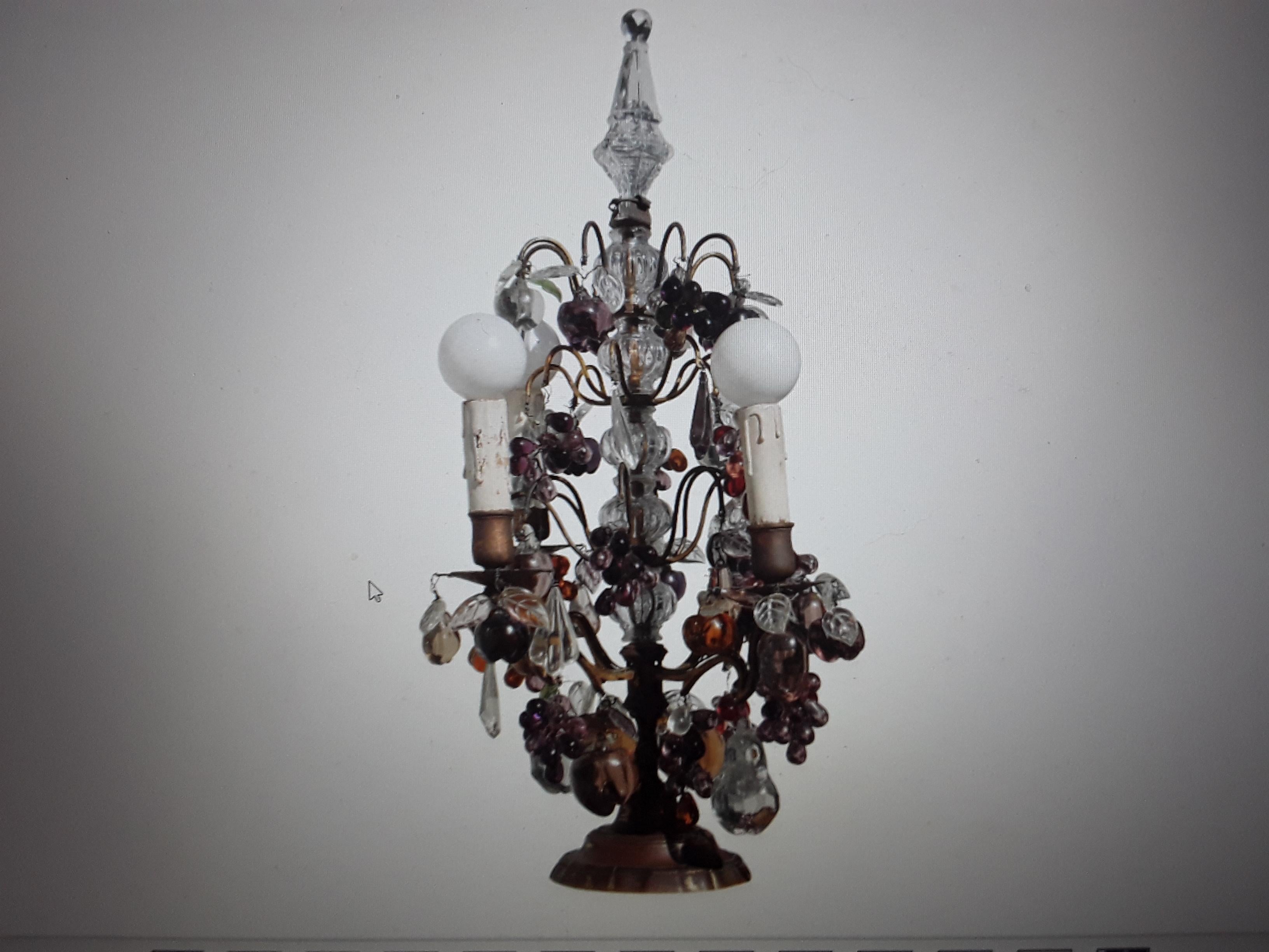 c1880 French Louis XV Bronze Table Lamp/ Girandole Laden w/ Murano Crystal Fruit For Sale 12