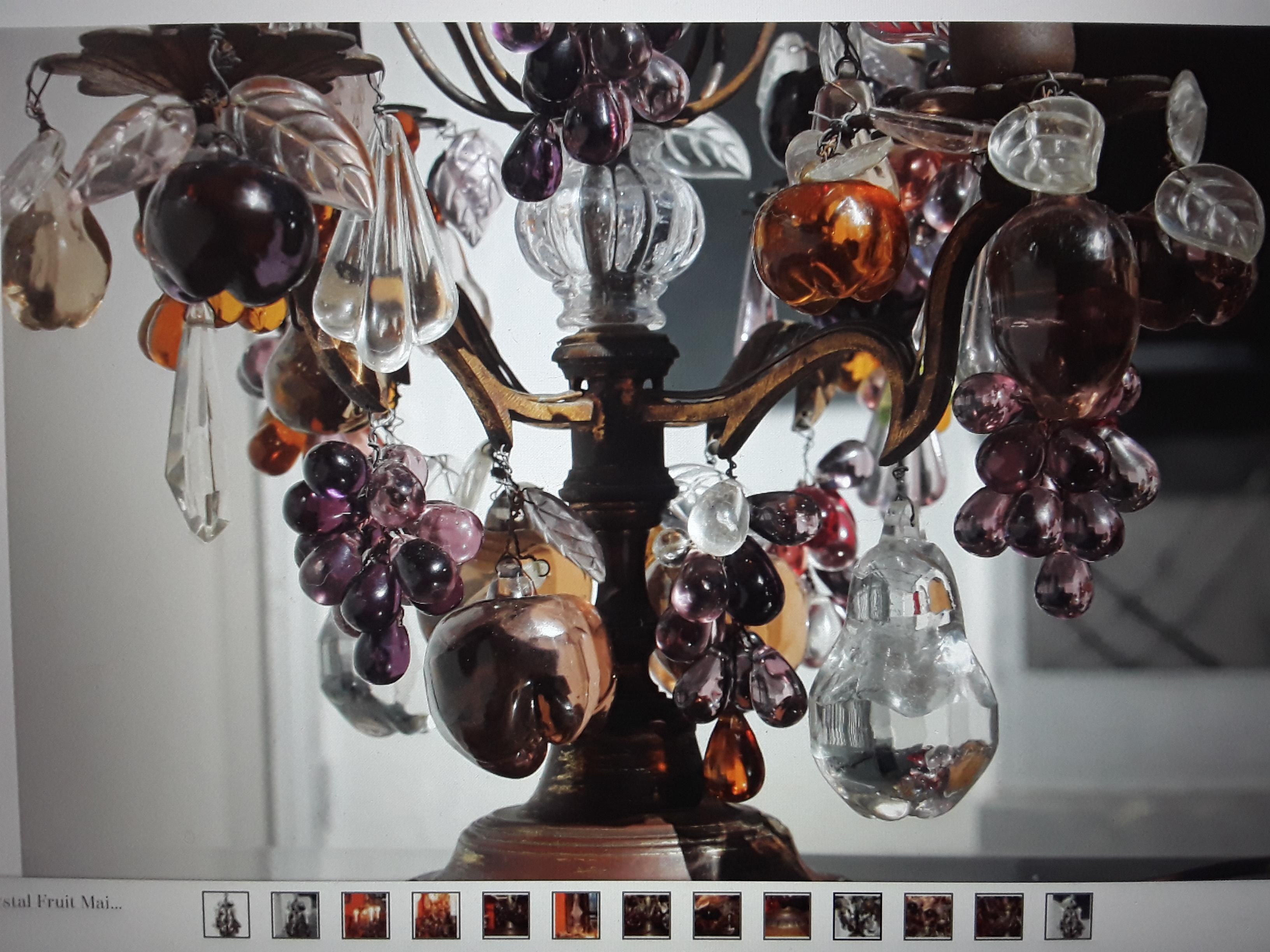 Français Lampe de table française Louis XV en bronze/ Laden Girandole avec fruits en cristal de Murano, vers 1880 en vente