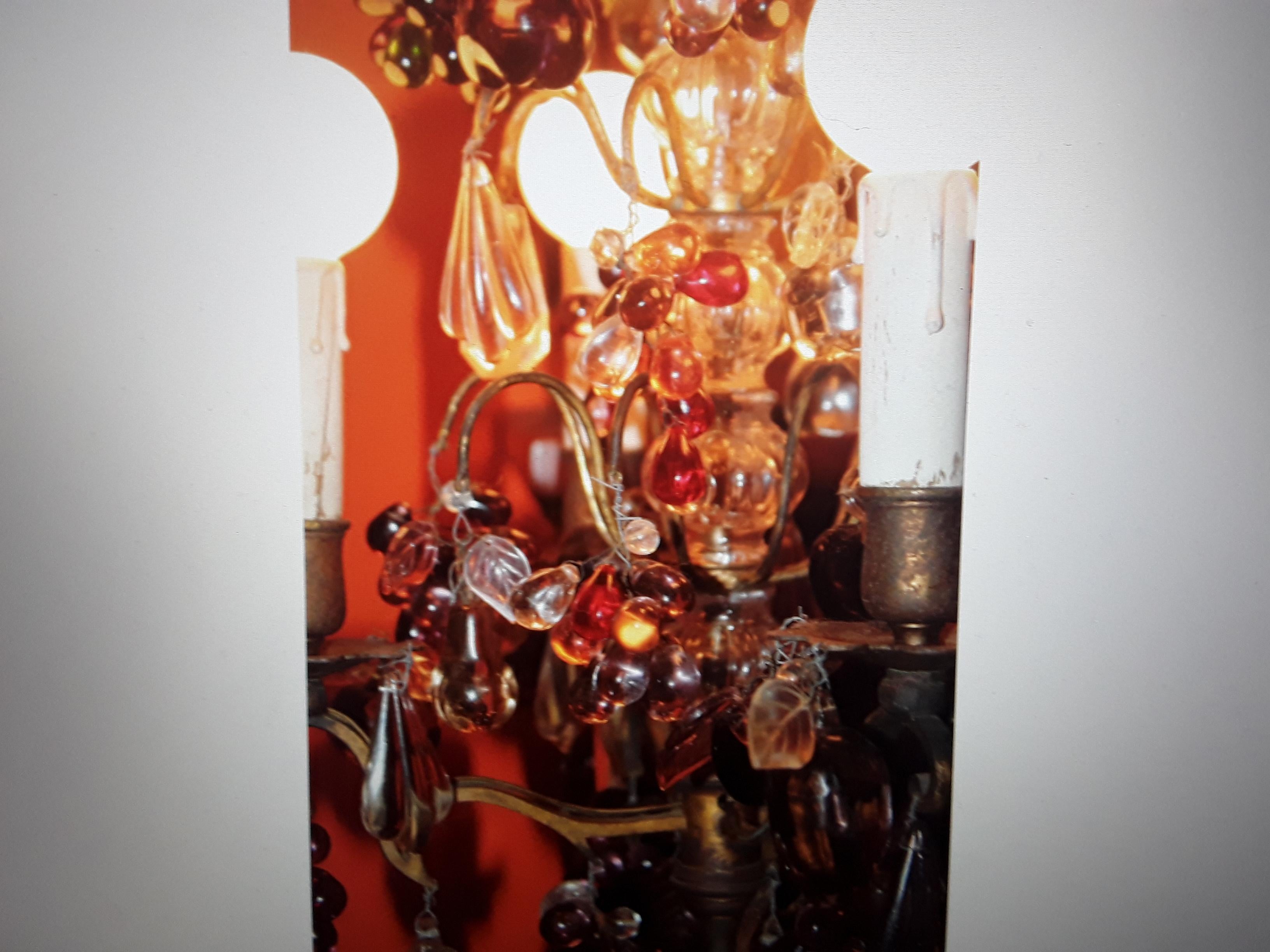 Lampe de table française Louis XV en bronze/ Laden Girandole avec fruits en cristal de Murano, vers 1880 Bon état - En vente à Opa Locka, FL