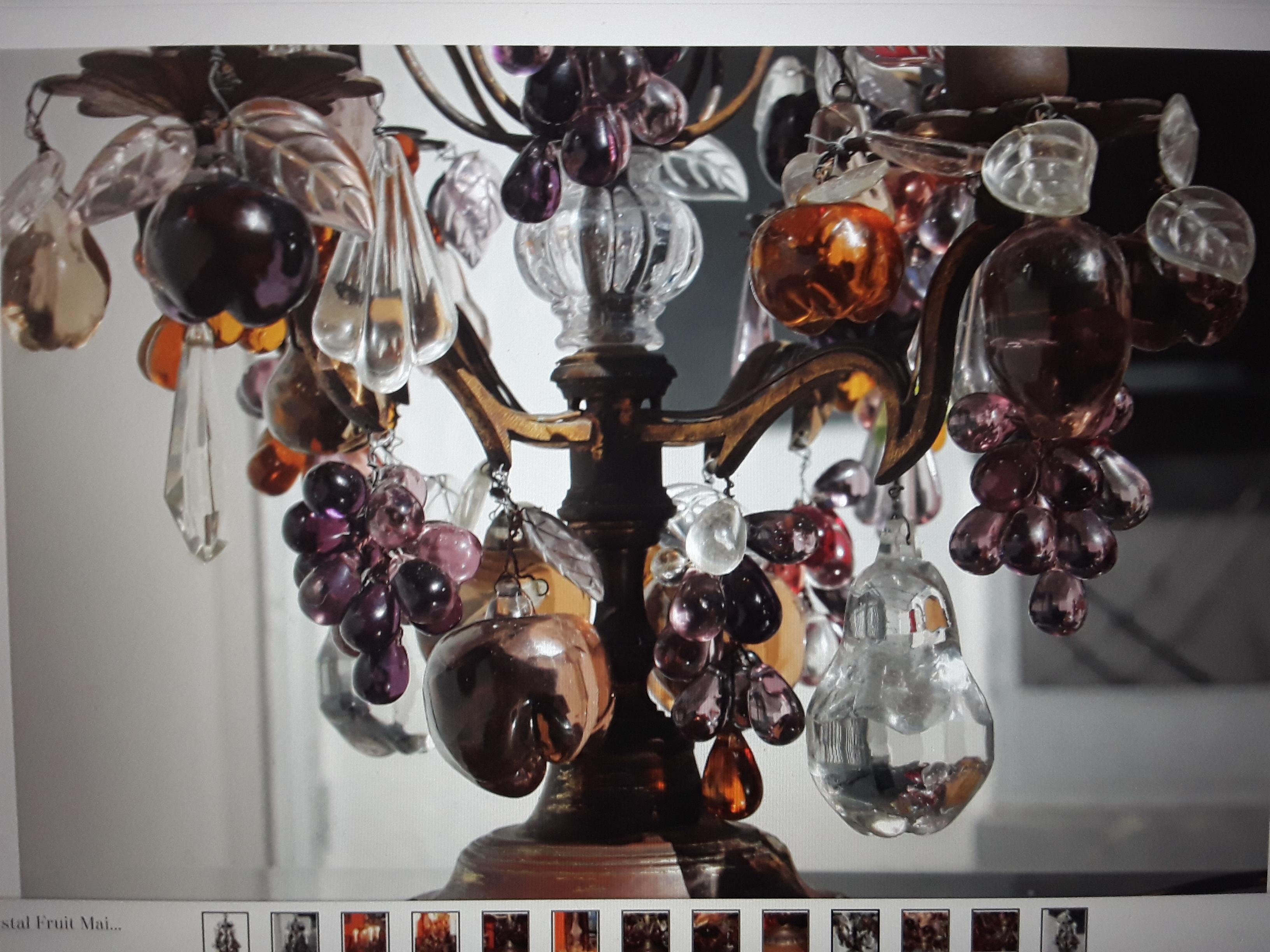 c1880 French Louis XV Bronze Table Lamp/ Girandole Laden w/ Murano Crystal Fruit For Sale 1