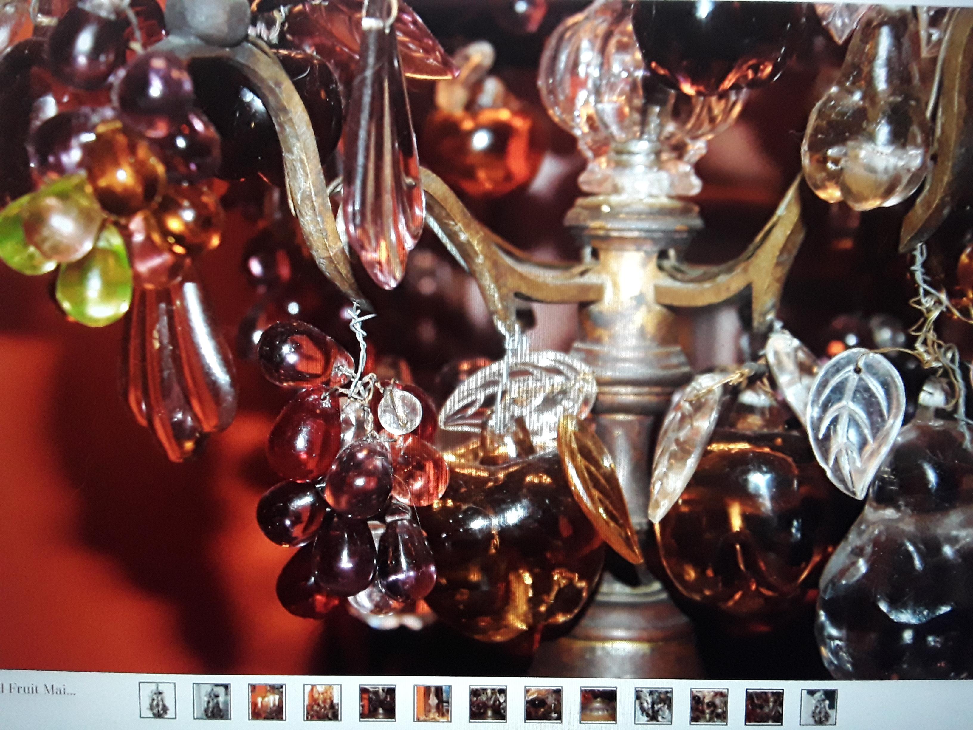 Bronze Lampe de table française Louis XV en bronze/ Laden Girandole avec fruits en cristal de Murano, vers 1880 en vente
