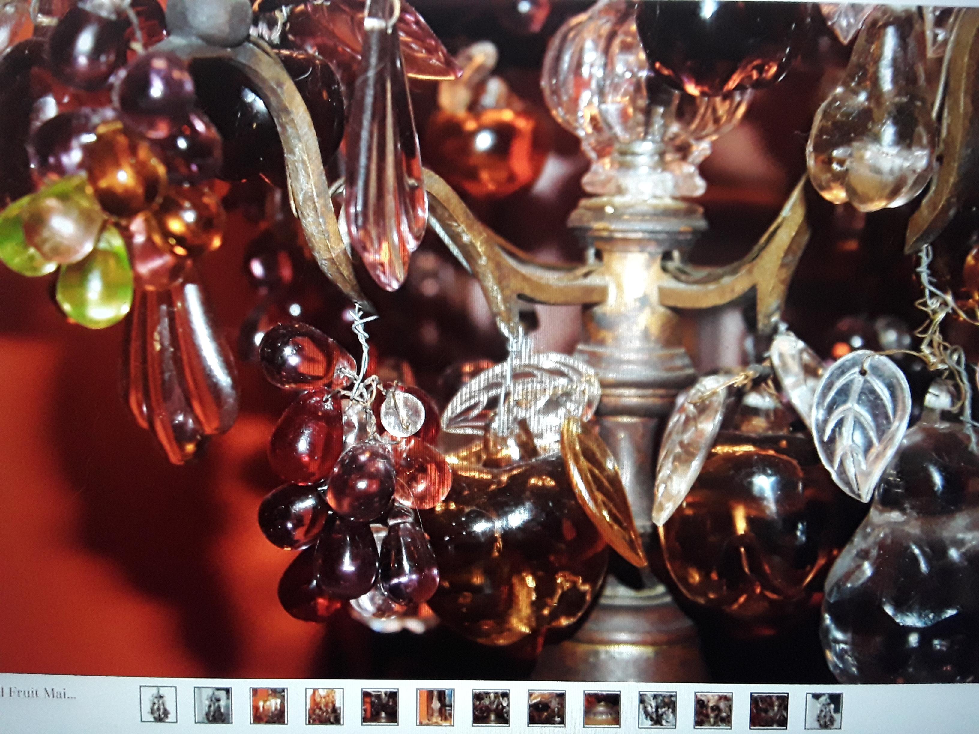 c1880 Lámpara de mesa/ Girandole francesa Luis XV de bronce cargada con frutas de cristal de Murano Bronce en venta