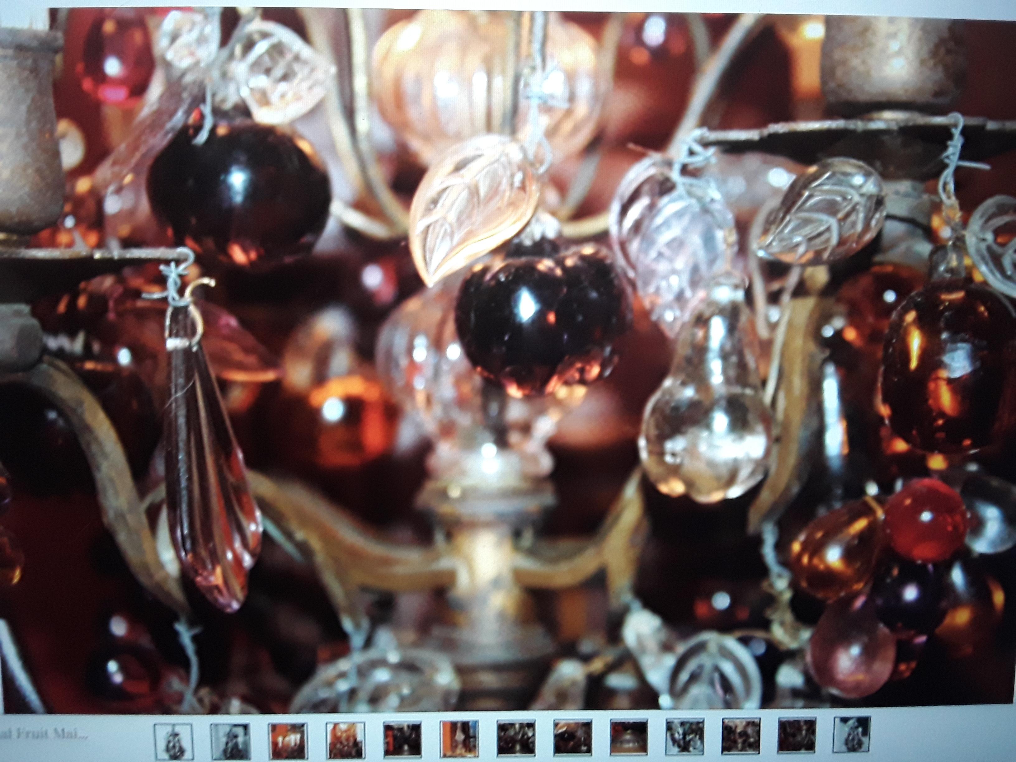c1880 French Louis XV Bronze Table Lamp/ Girandole Laden w/ Murano Crystal Fruit For Sale 3