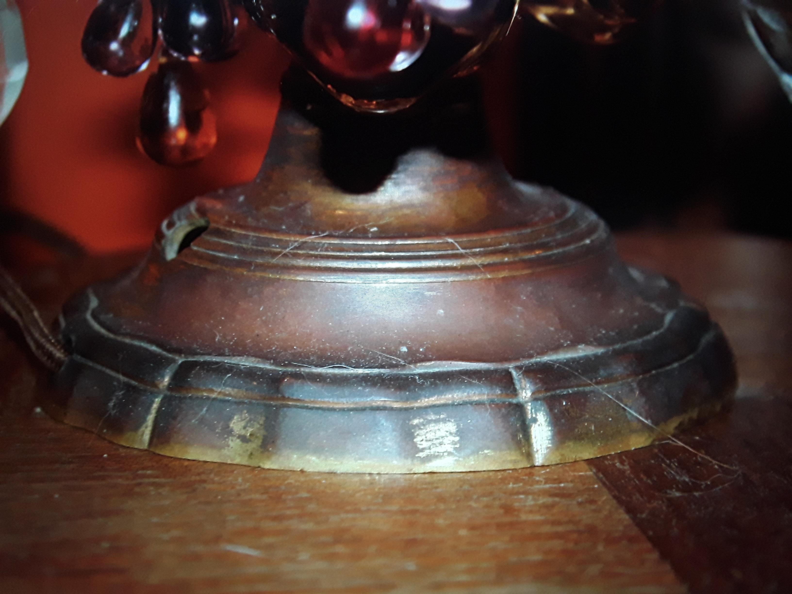 c1880 French Louis XV Bronze Table Lamp/ Girandole Laden w/ Murano Crystal Fruit For Sale 5