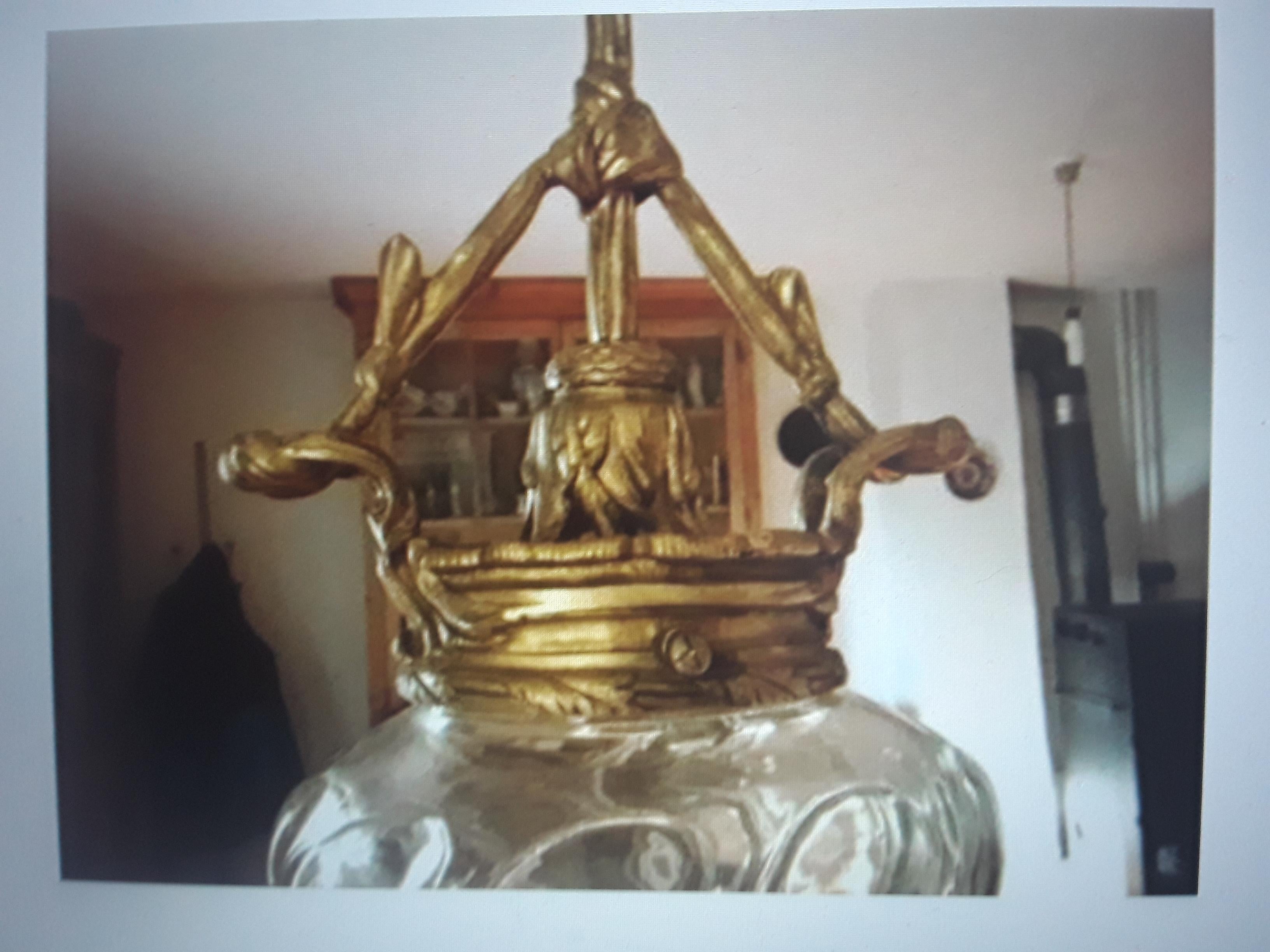c1880 French Napoleon III Crystal&Gilt Bronze Ceiling Fixture / Chandelier For Sale 3