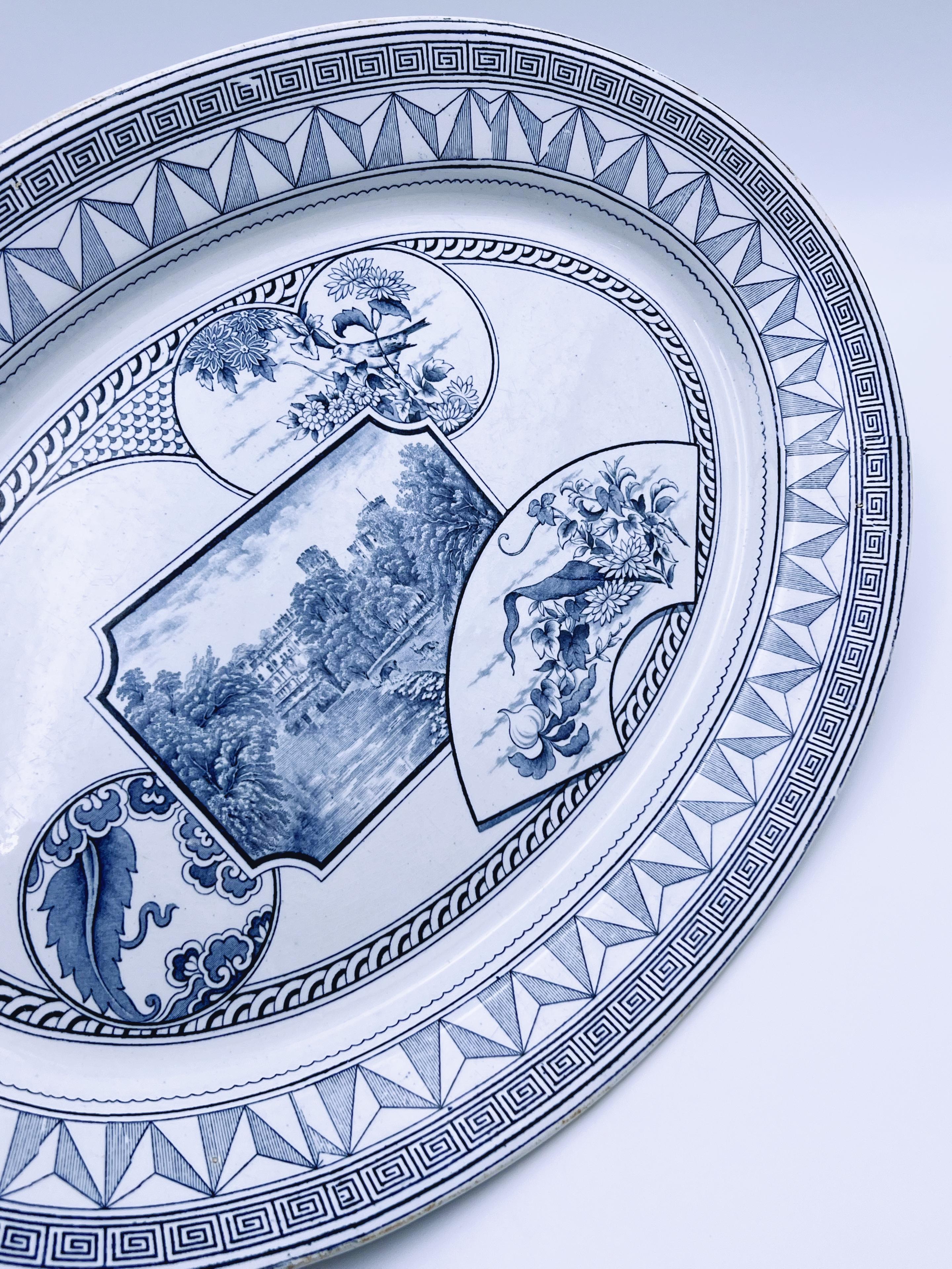 C.1880 Victorian Transferware Plate, Warwick, England, LARGE 45x32cm For Sale 4