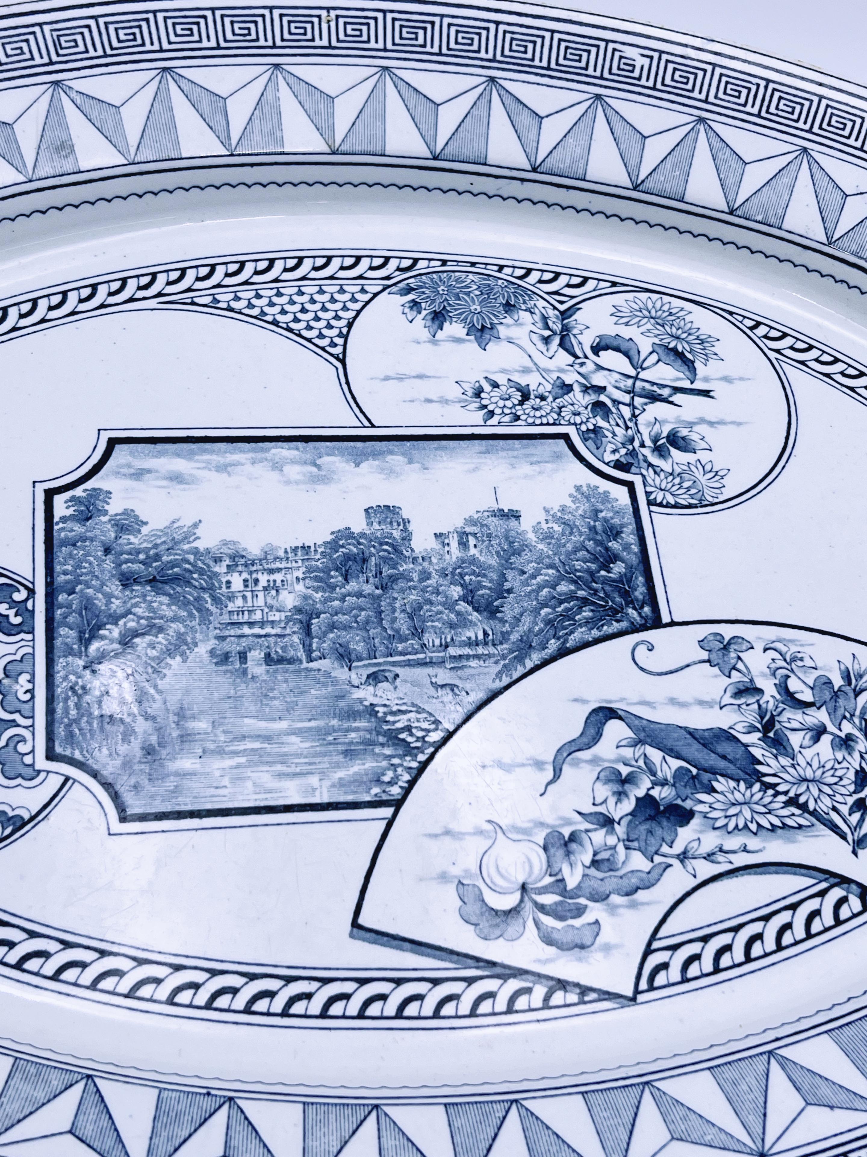 C.1880 Victorian Transferware Plate, Warwick, England, LARGE 45x32cm For Sale 5