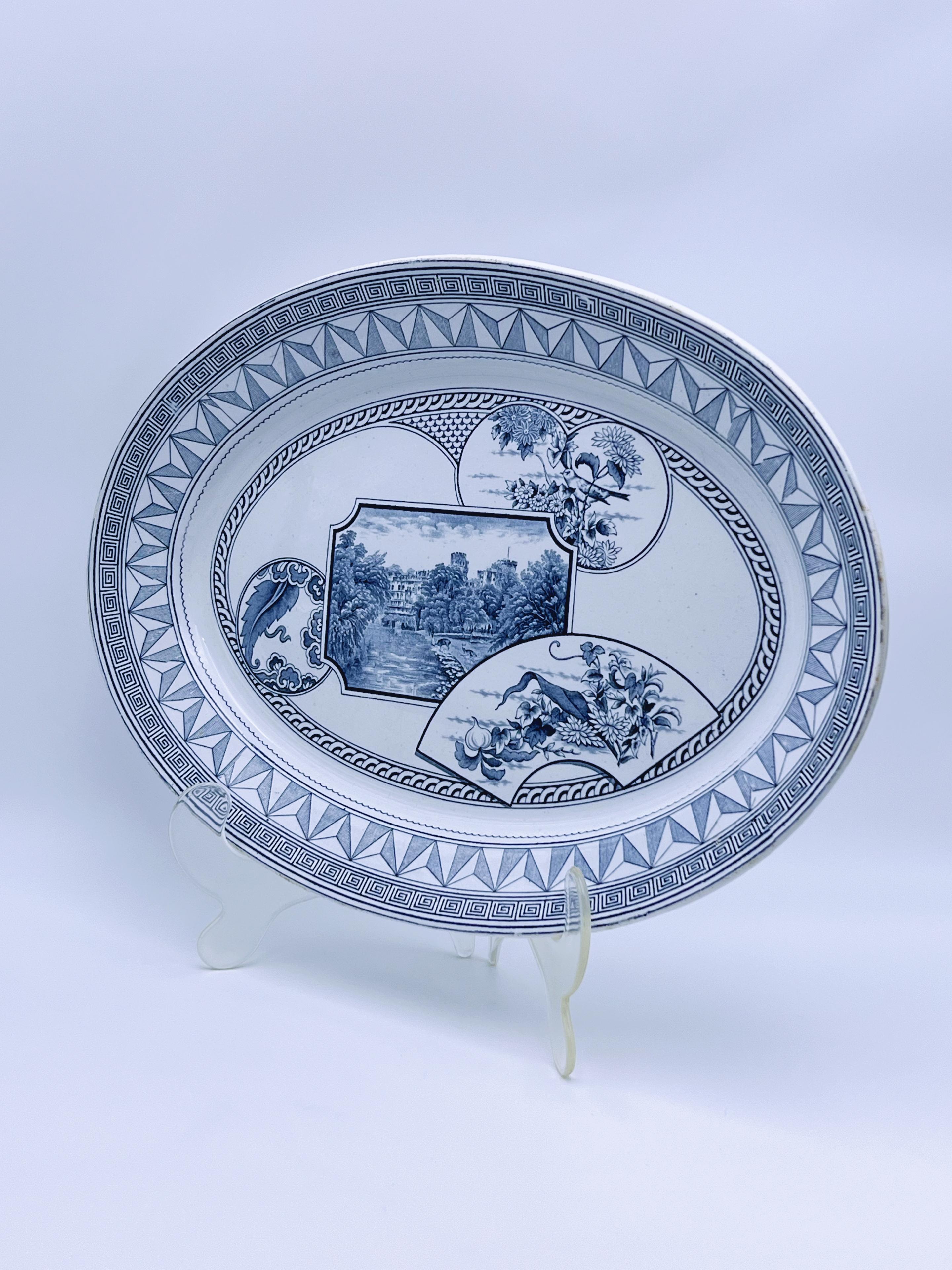 Porcelain C.1880 Victorian Transferware Plate, Warwick, England, LARGE 45x32cm For Sale