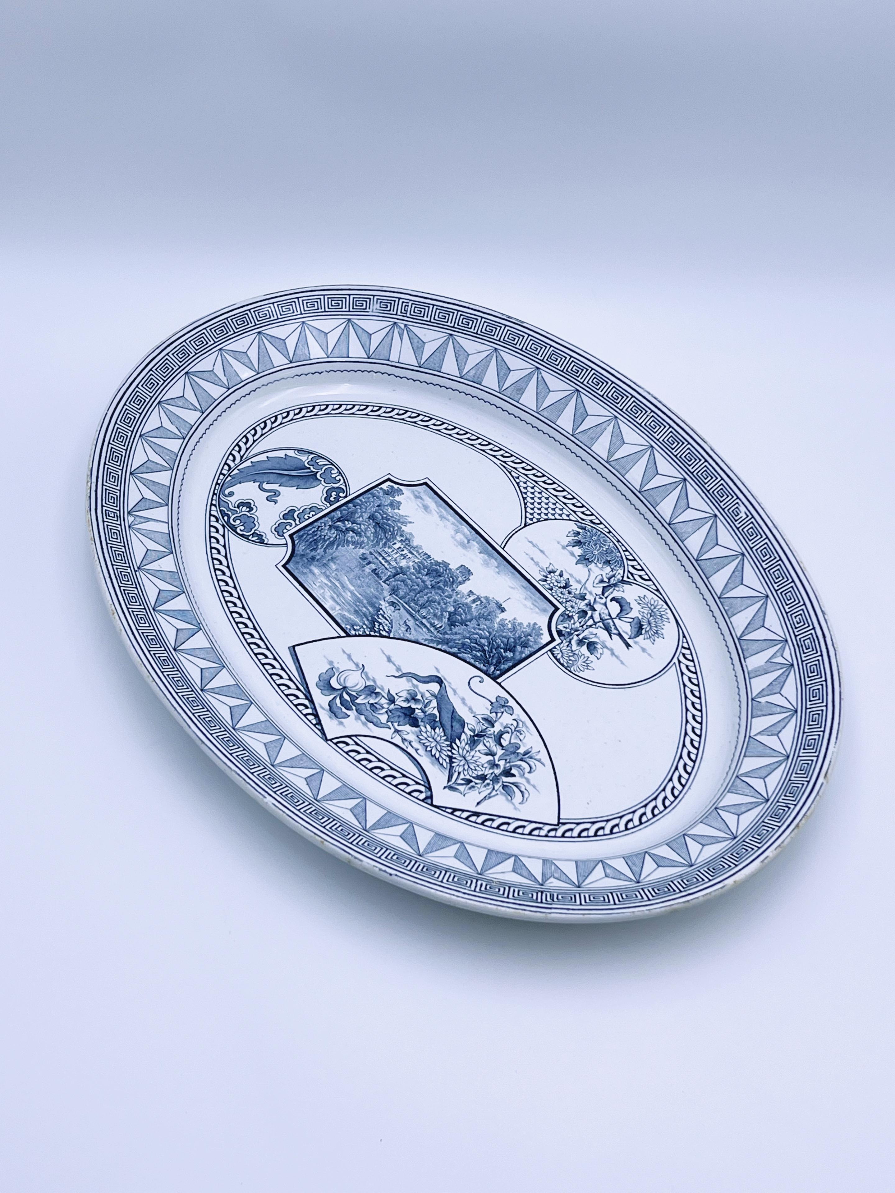 C.1880 Victorian Transferware Plate, Warwick, England, LARGE 45x32cm For Sale 1