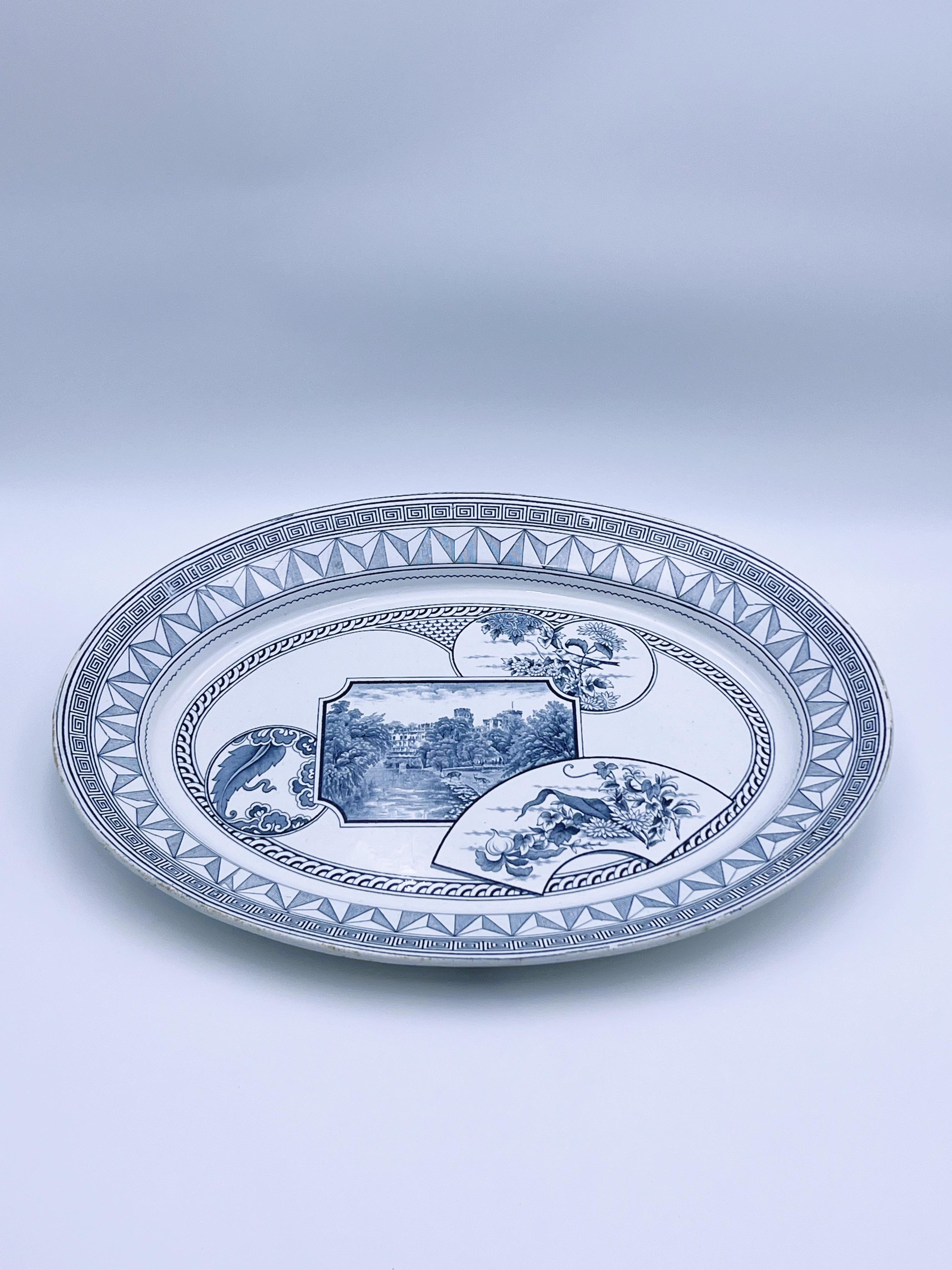 C.1880 Victorian Transferware Plate, Warwick, England, LARGE 45x32cm For Sale 2