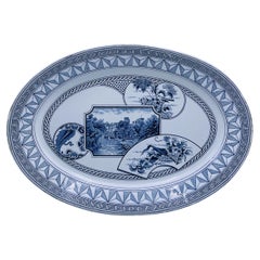 C.C. 1880 Piatto vittoriano in Transferware, Warwick, Inghilterra, GRANDE 45x32 cm
