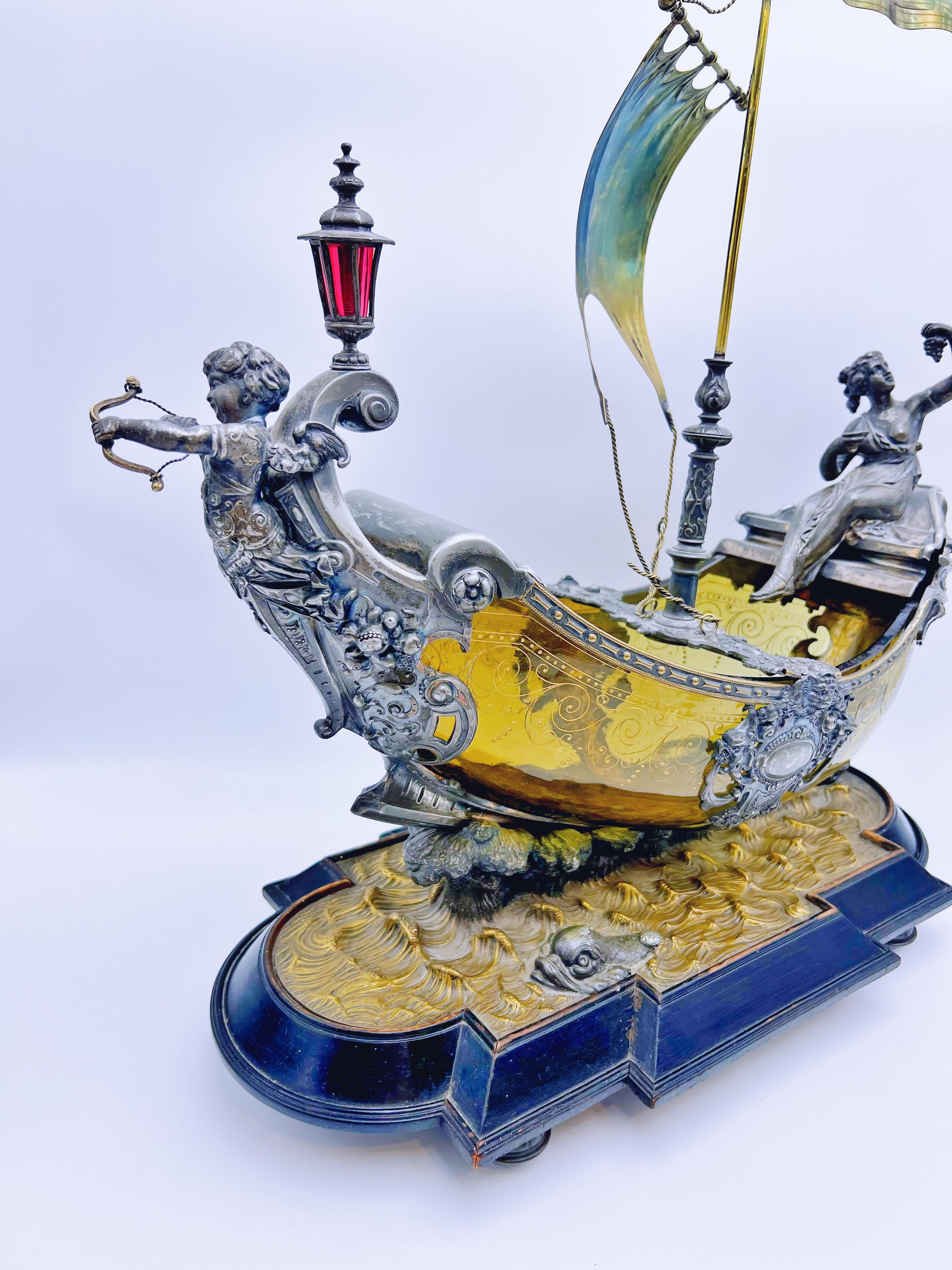 um 1880 ANTIQUE NEO-RENAISSANCE IMPRESSIVE FIGURAL NEF, ÖSTERREICH im Angebot 6