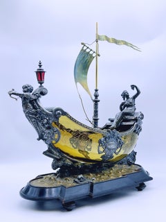 c.1880s ANTIQUE NEO-RENAISSANCE IMPRESSIVE FIGURAL NEF, AUSTRIA