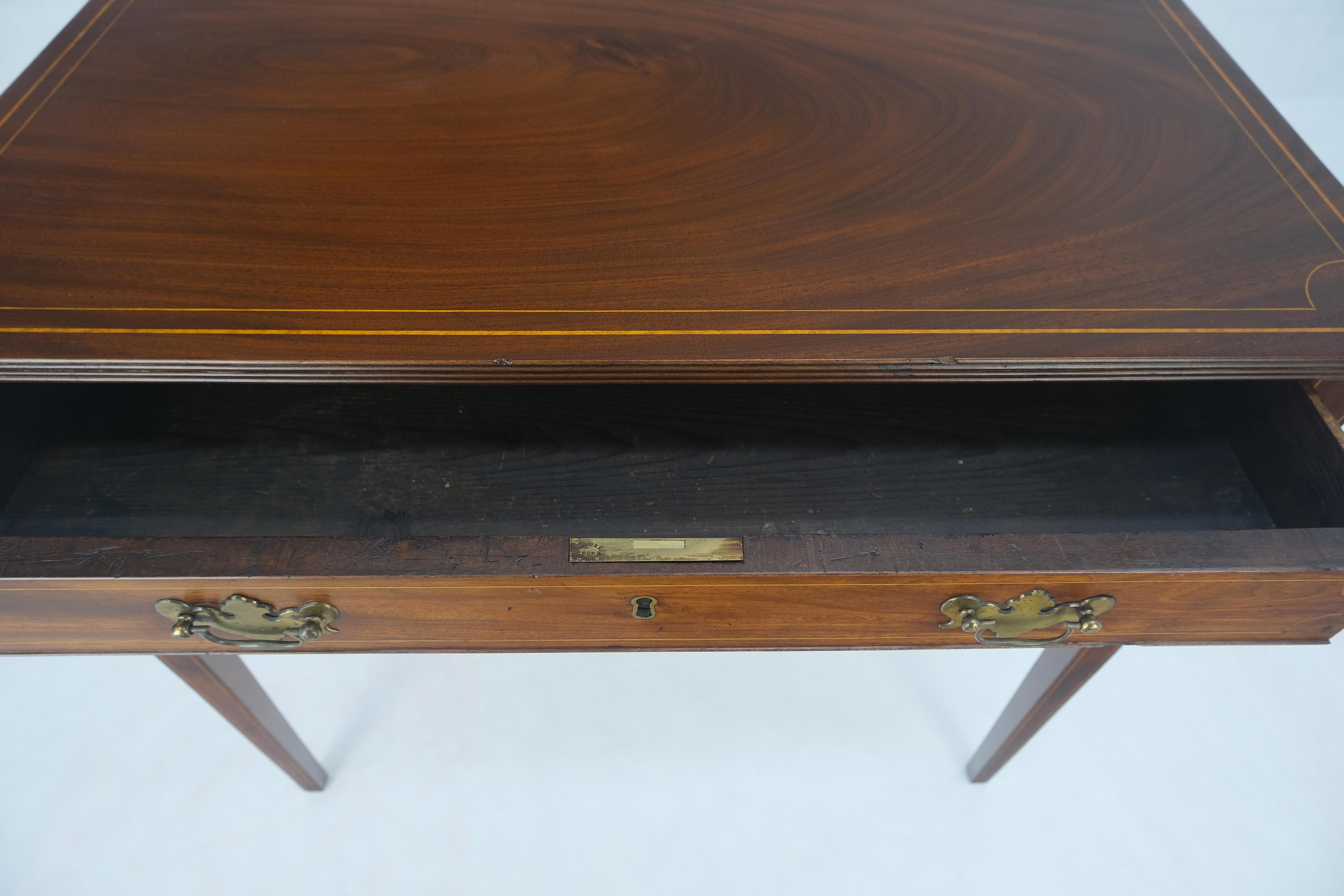 c.1880s Fine One Drawer Inlayed Solid Crotch Mahogany Top Console Table MINT! For Sale 2