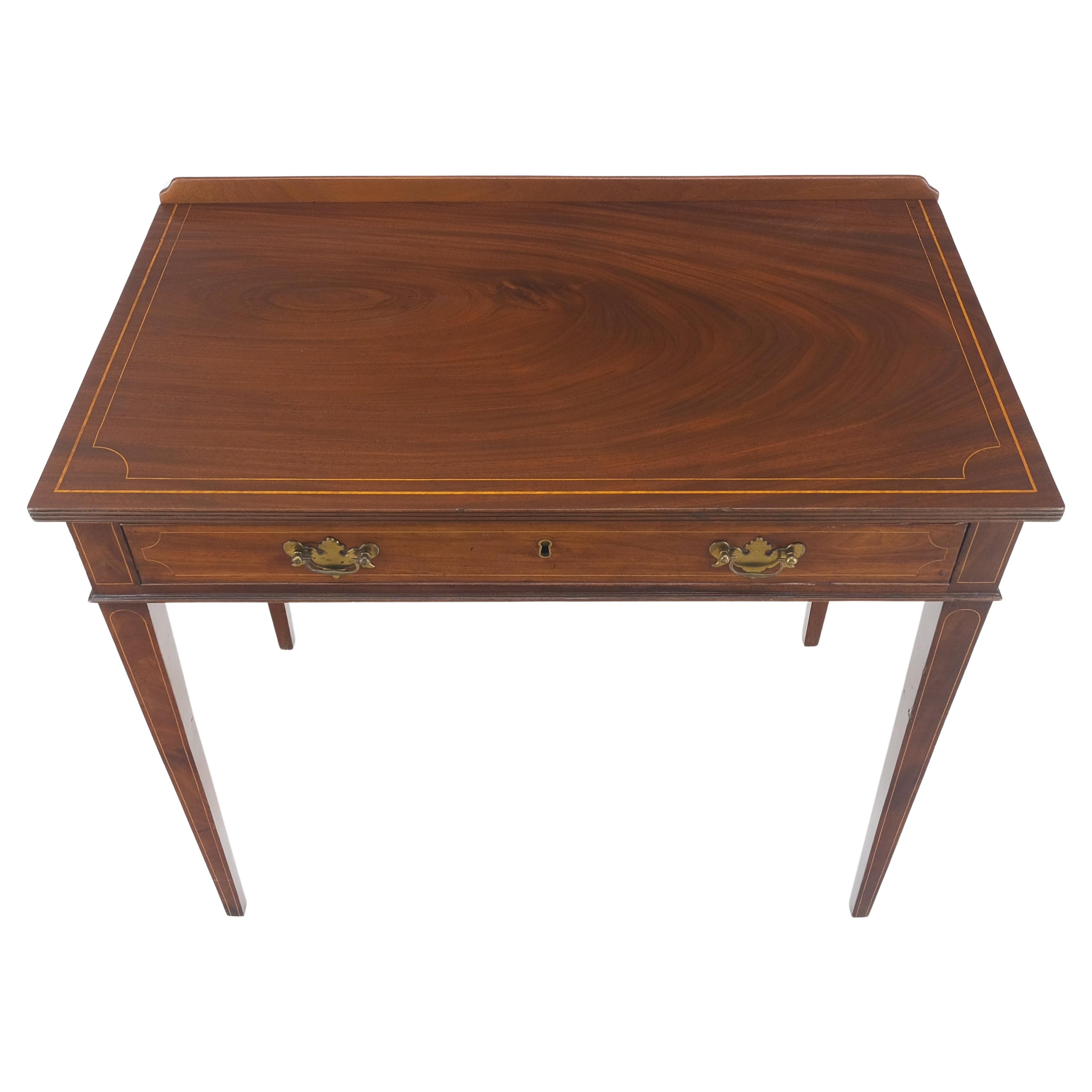 c.1880s Fine One Drawer Inlayed Solid Crotch Mahogany Top Console Table MINT! For Sale