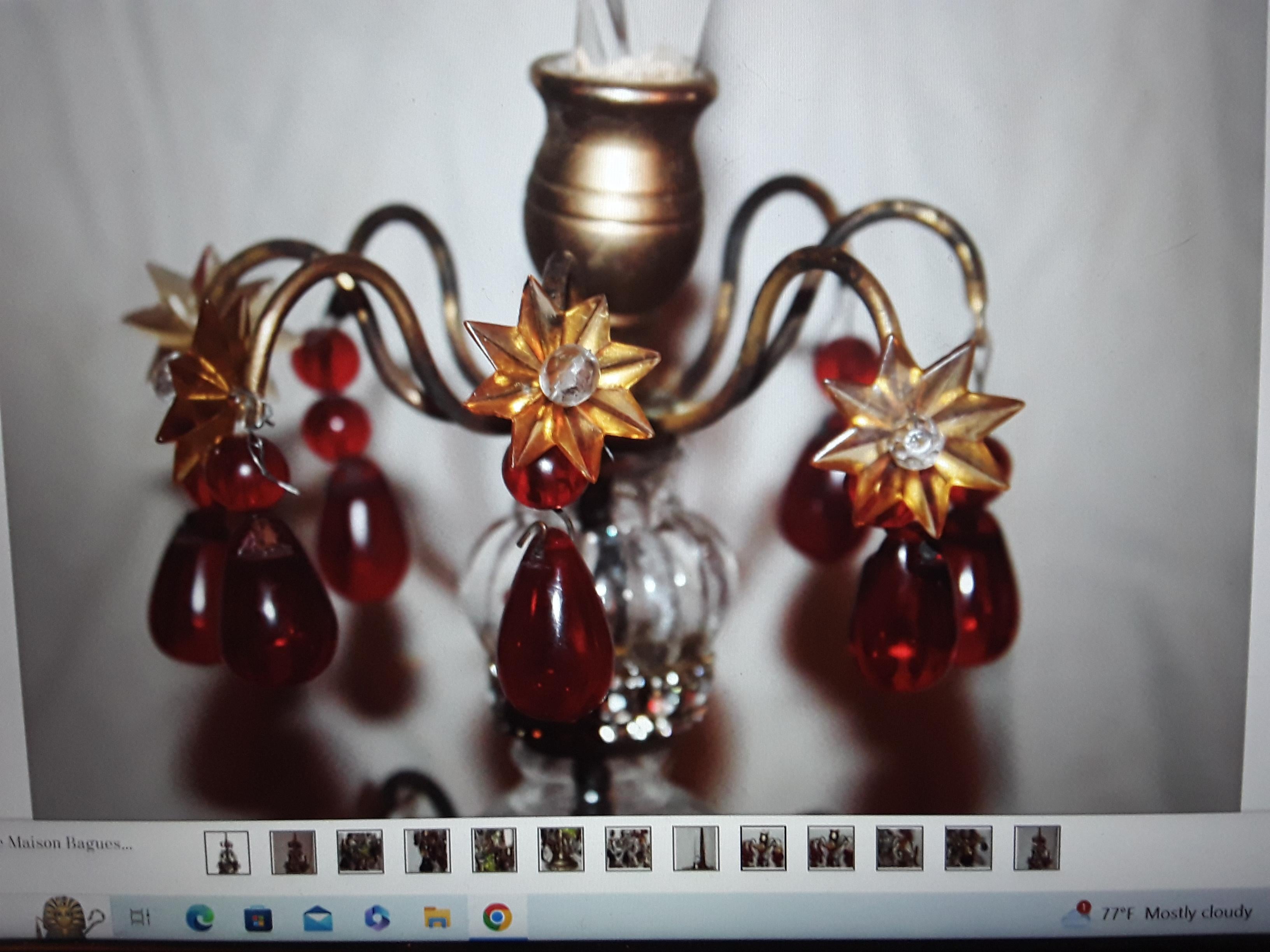Lampes de table Girandole de style Louis XV française des années 1880 en bronze avec fruits en cristal en vente 4