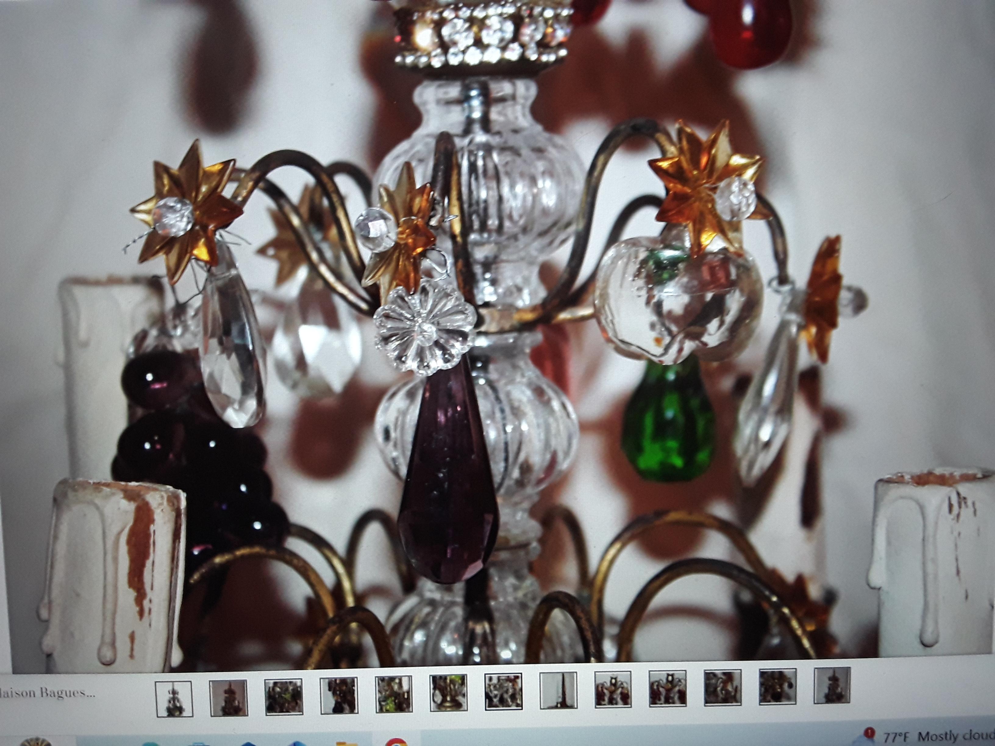 Lampes de table Girandole de style Louis XV française des années 1880 en bronze avec fruits en cristal en vente 6