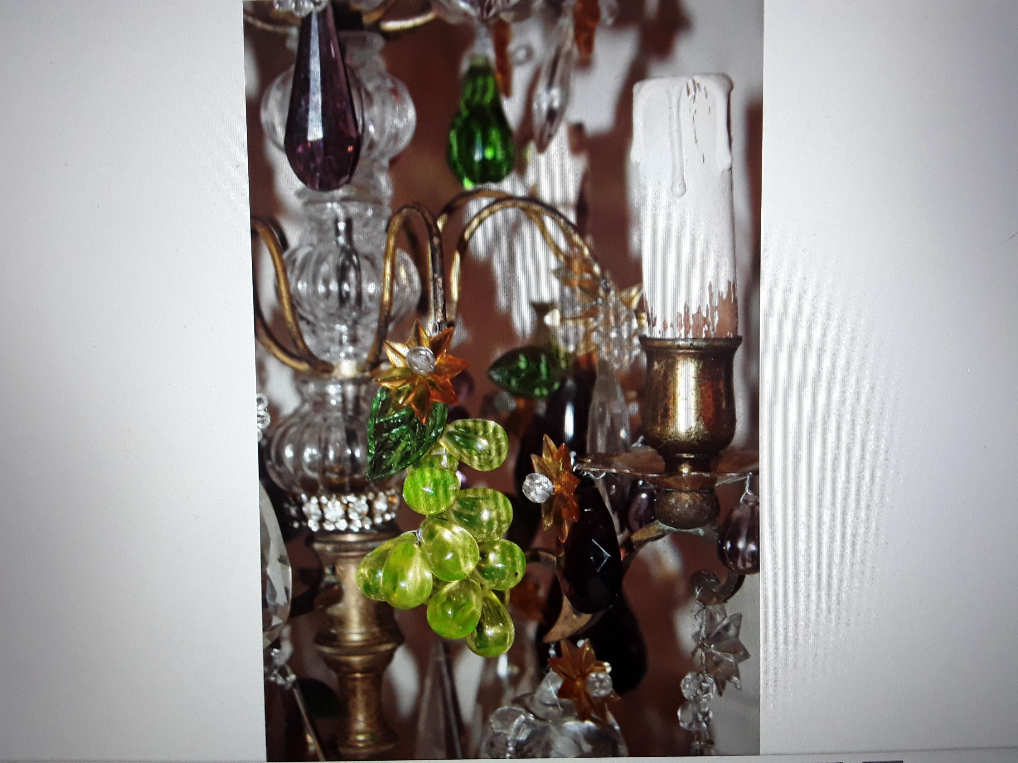 Lampes de table Girandole de style Louis XV française des années 1880 en bronze avec fruits en cristal en vente 7