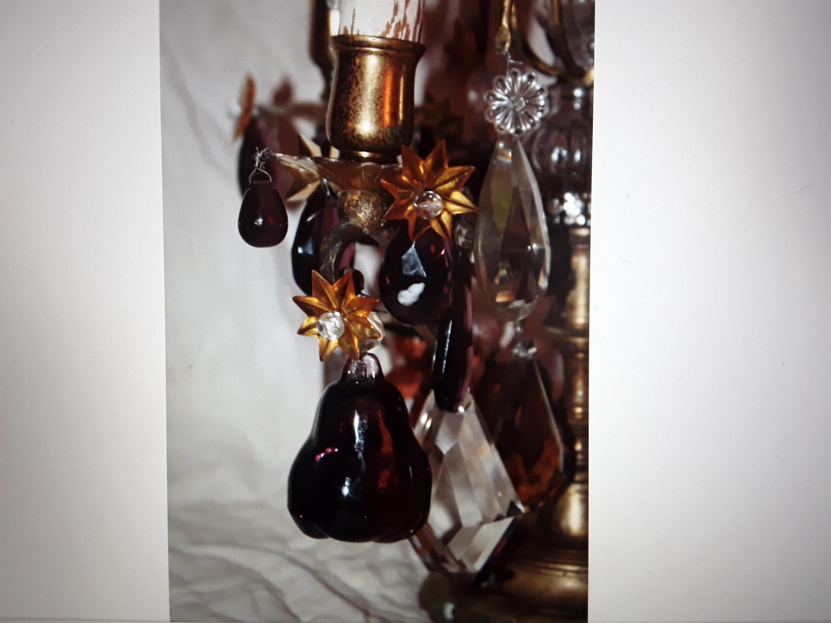 Lampes de table Girandole de style Louis XV française des années 1880 en bronze avec fruits en cristal en vente 8