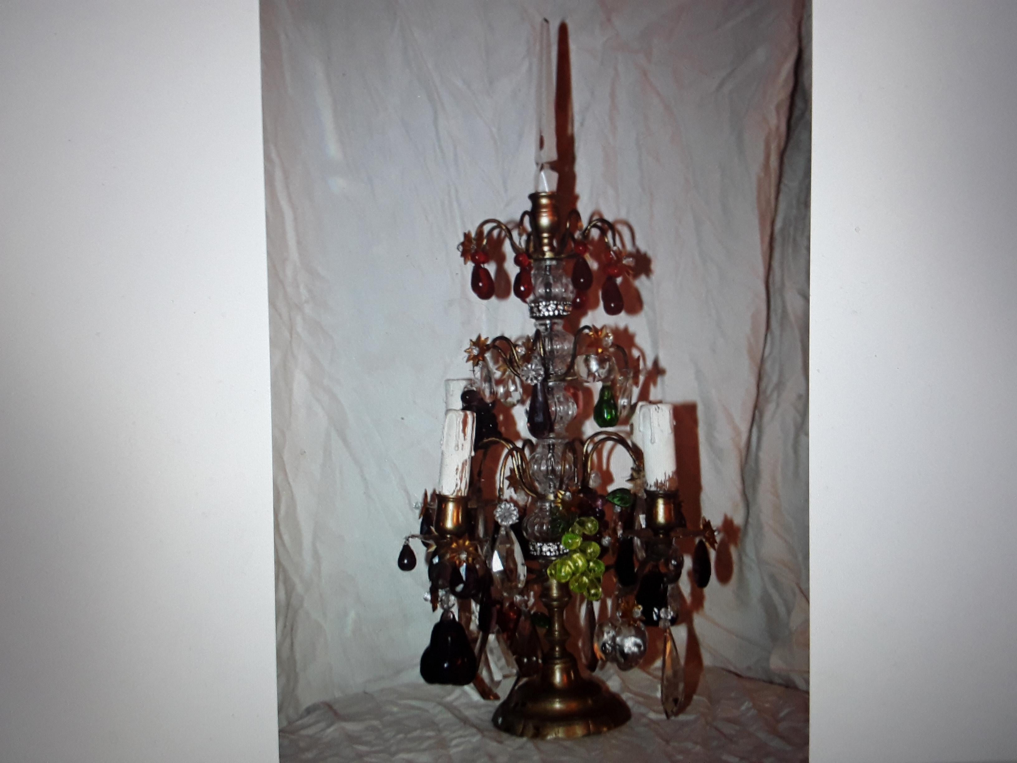 c1880's French Louis XV style Bronze w/Crystal Fruit Table Lamps/ Girandole For Sale 1