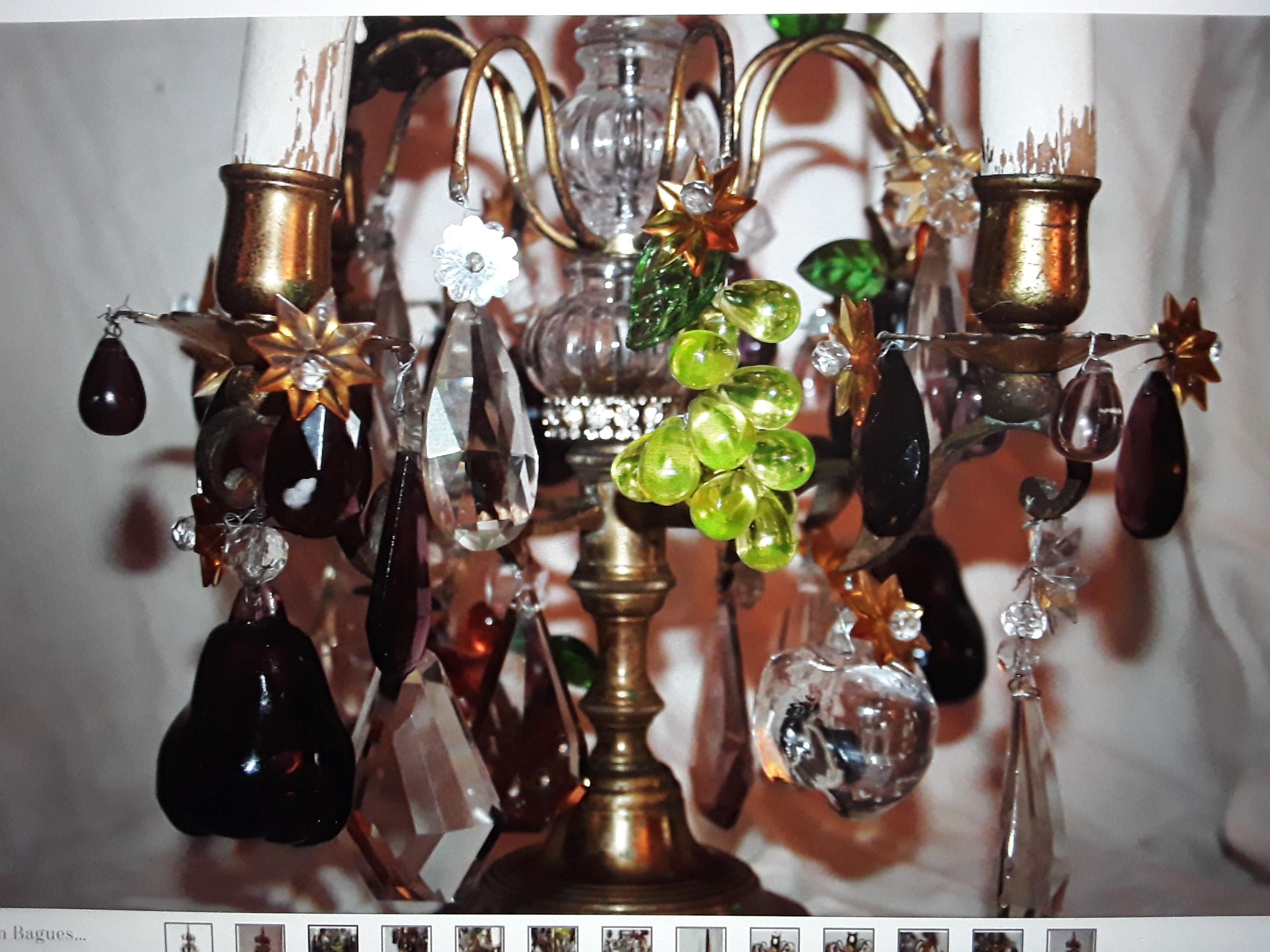 Lampes de table Girandole de style Louis XV française des années 1880 en bronze avec fruits en cristal en vente 2