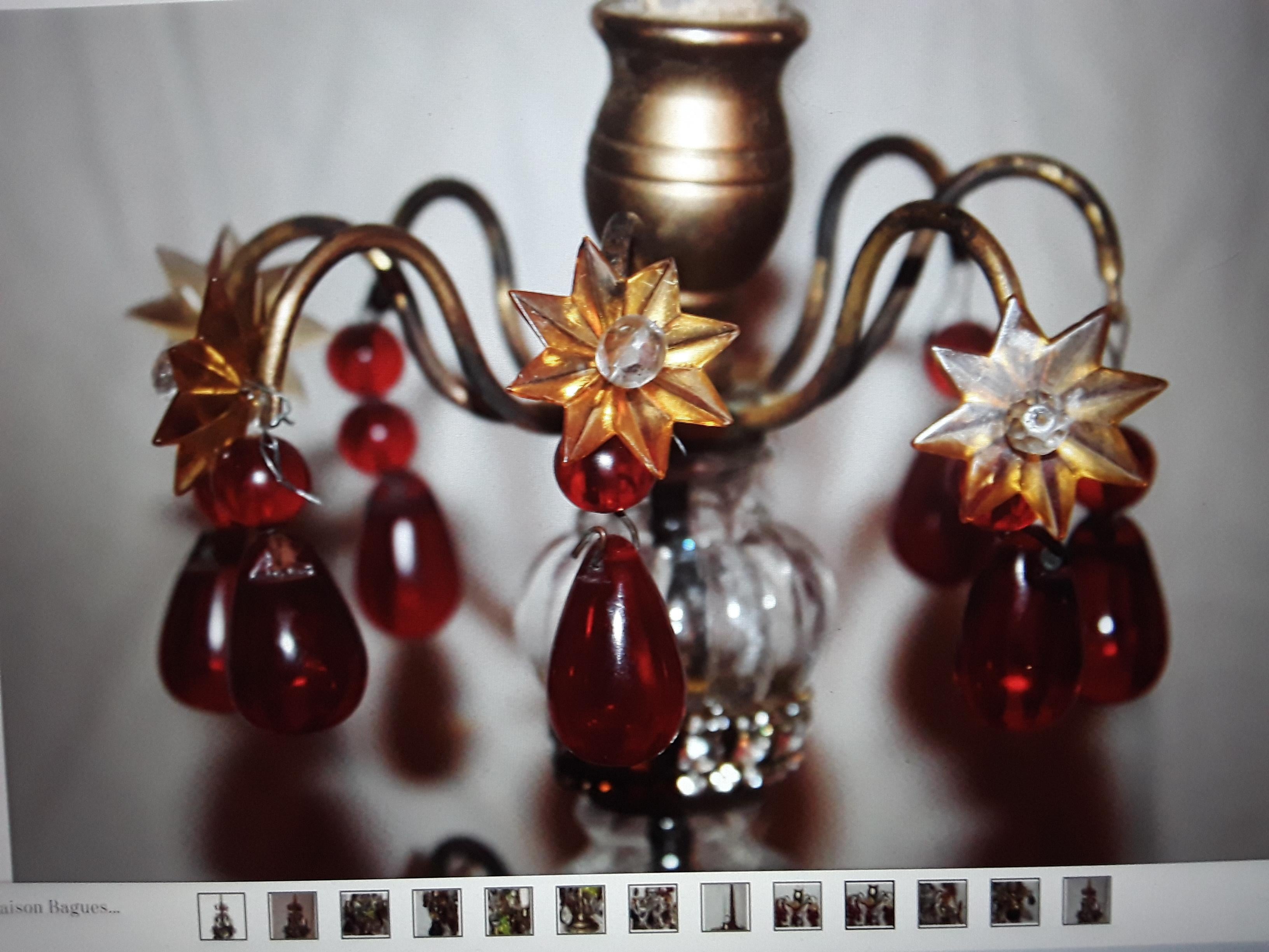 Lampes de table Girandole de style Louis XV française des années 1880 en bronze avec fruits en cristal en vente 3