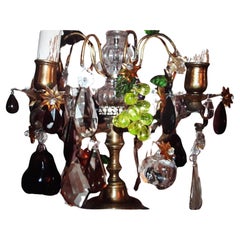 Lampes de table Girandole de style Louis XV française des années 1880 en bronze avec fruits en cristal