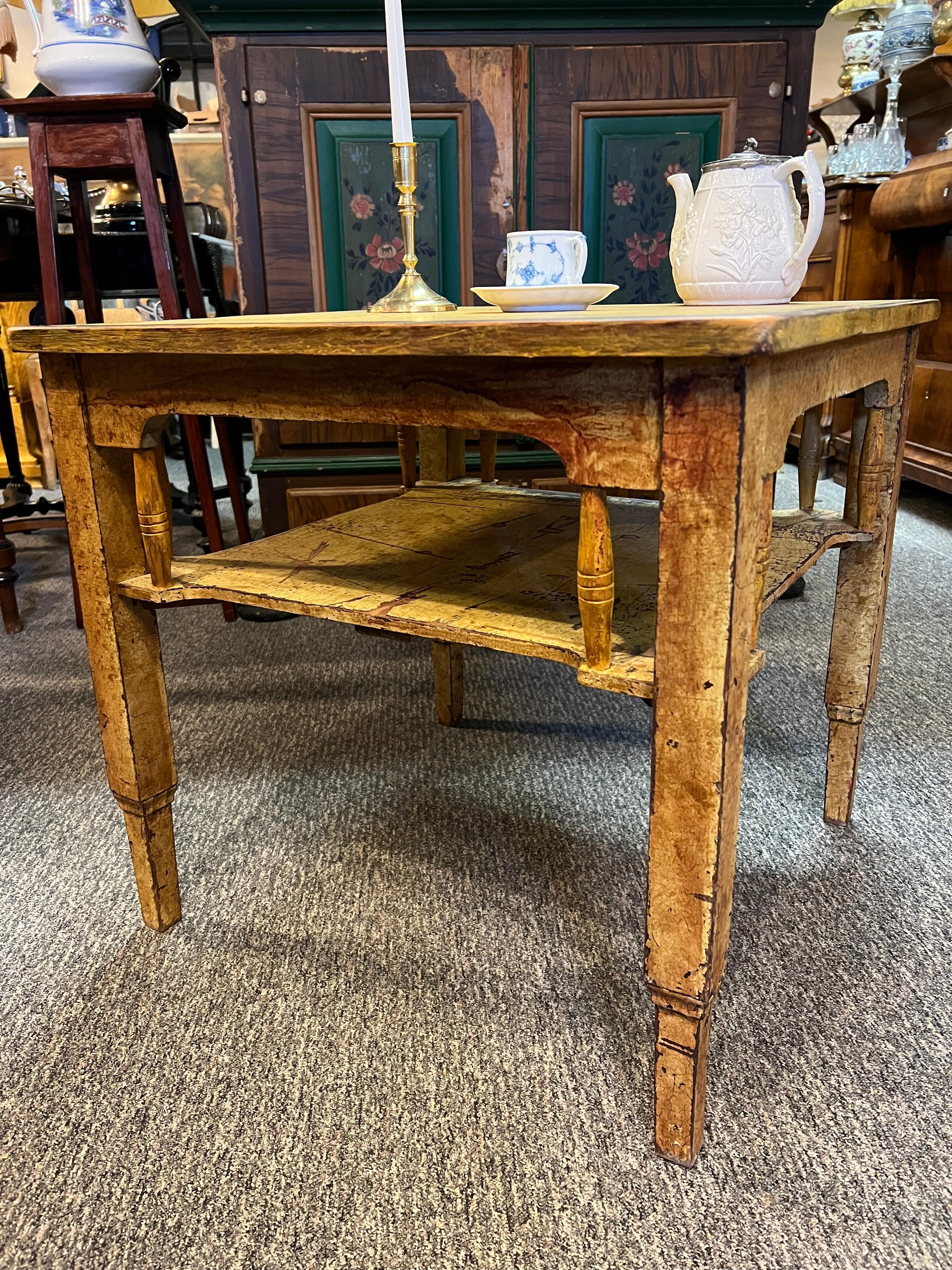 Hand-Crafted c.1880s Primitive Farmhouse Coffee Table, Rustic, Arts and Crafts For Sale