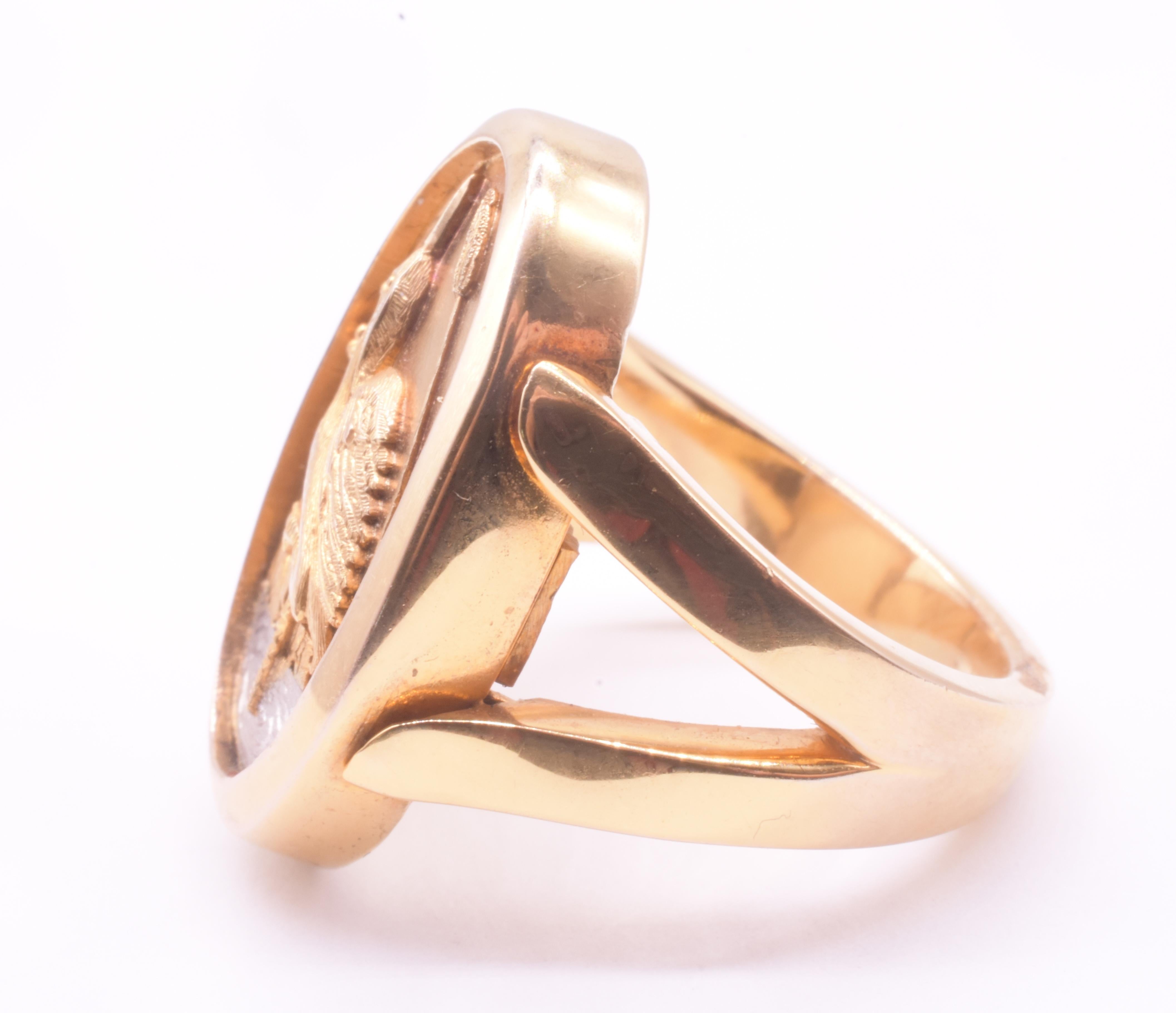 C1885 Gemischte Metall 14K Gold und Platin Japanesque Ring w Crane sz 7.75 für Damen oder Herren im Angebot