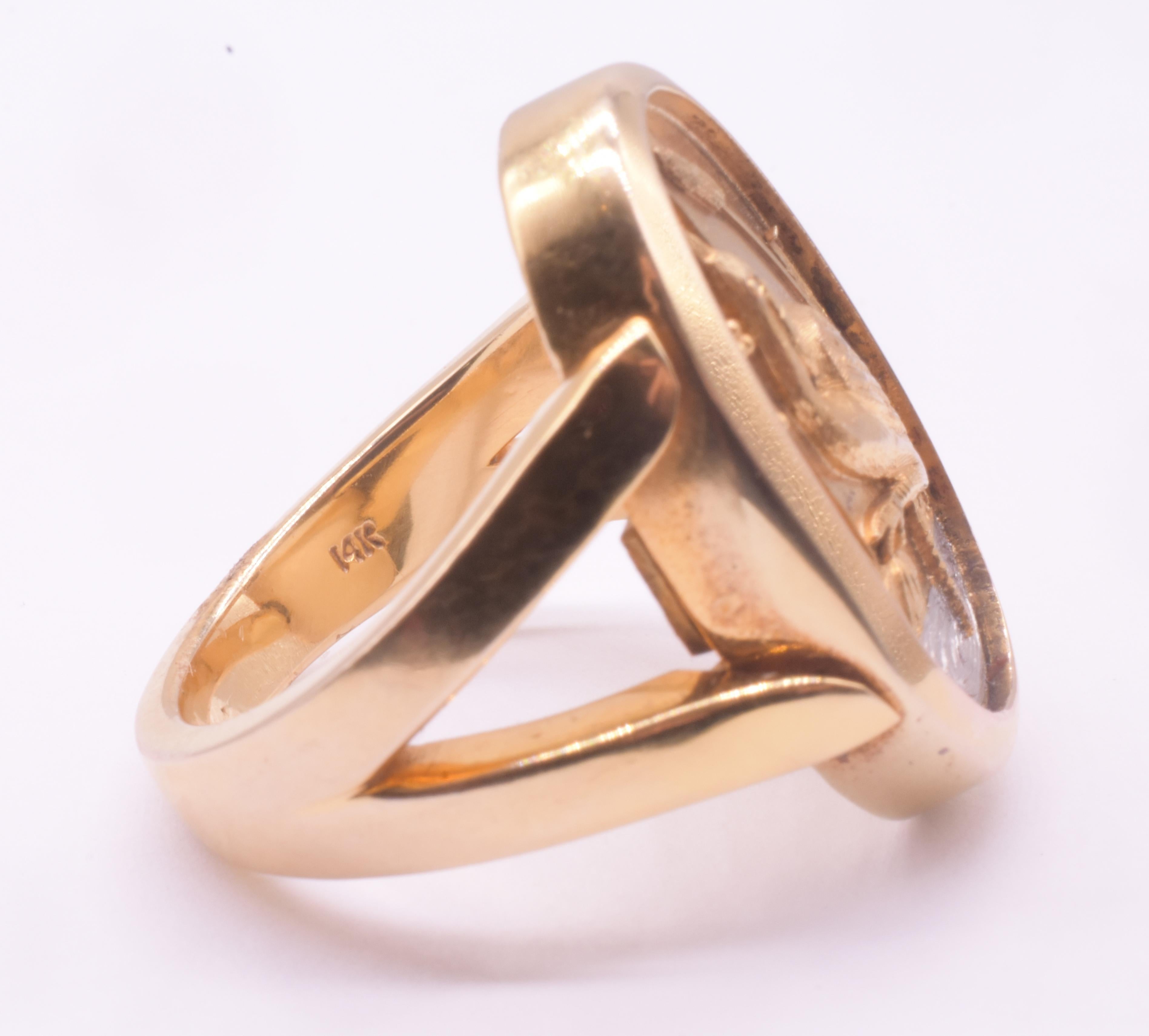 C1885 Gemischte Metall 14K Gold und Platin Japanesque Ring w Crane sz 7.75 im Angebot 1