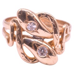 C1890, 18K French Double Intertwined Snake Ring W Diamonds